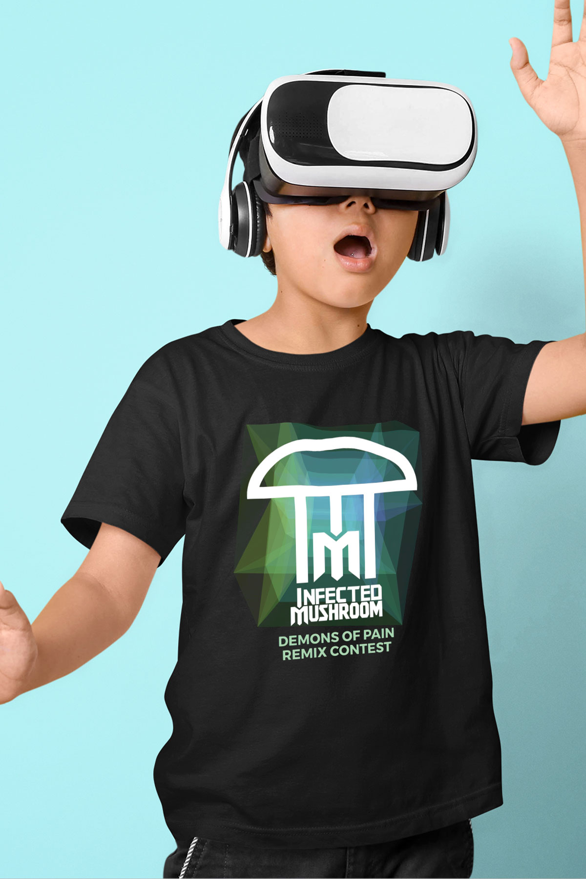 Infected Mushroom Baskılı Siyah Unisex Çocuk Tişört
