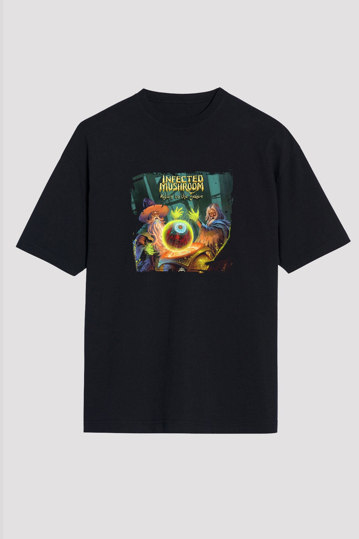 Infected Mushroom Baskılı Unisex Oversize Siyah Tişört