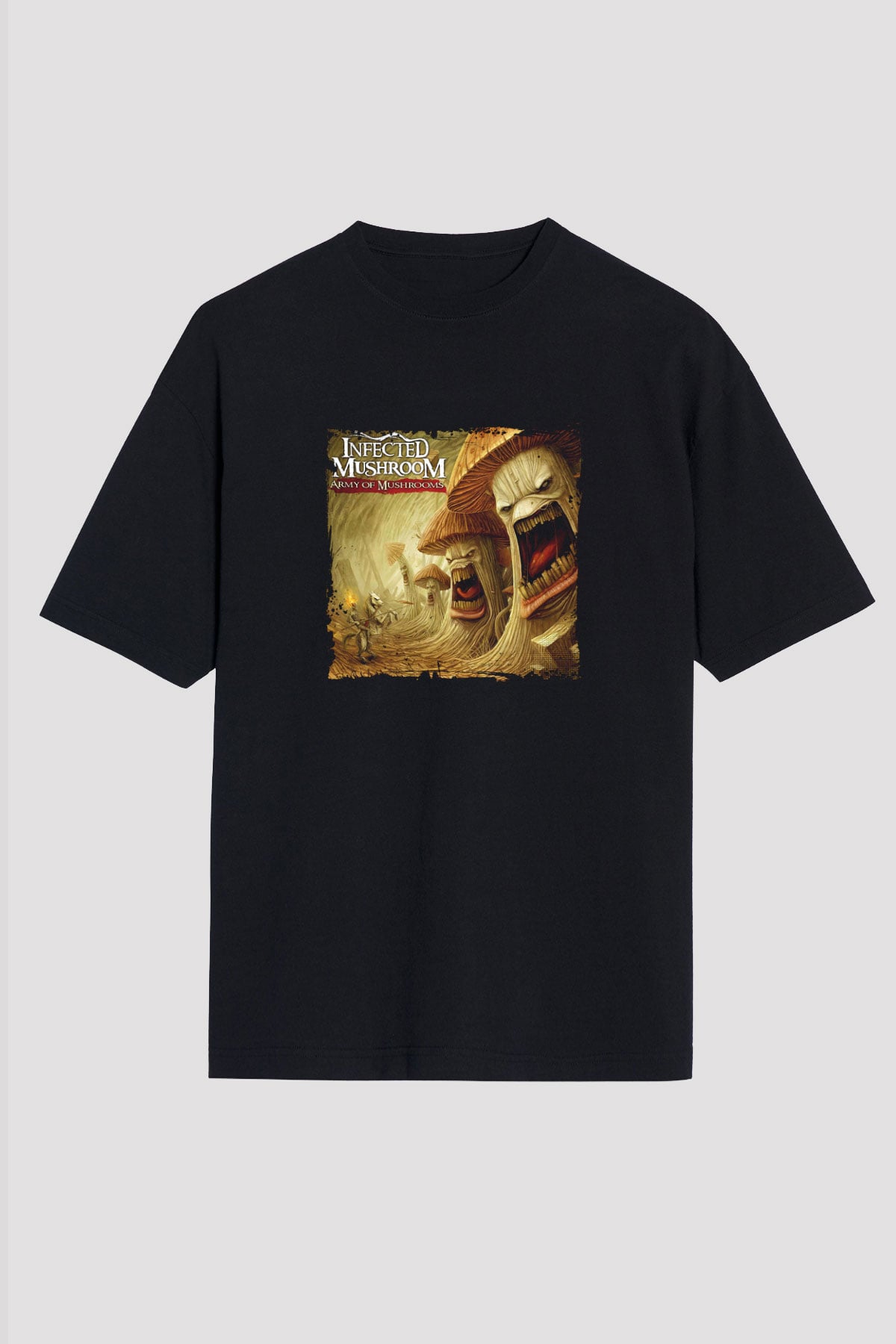 Infected Mushroom Baskılı Unisex Oversize Siyah Tişört