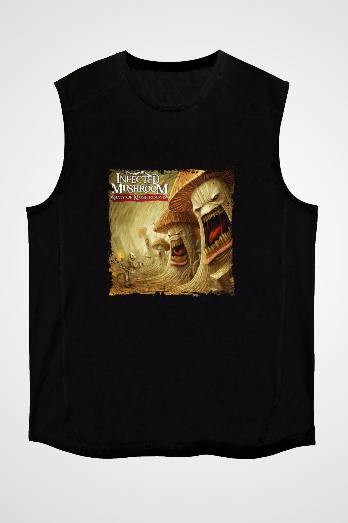Infected Mushroom Baskılı Unisex Siyah Kolsuz Tişört