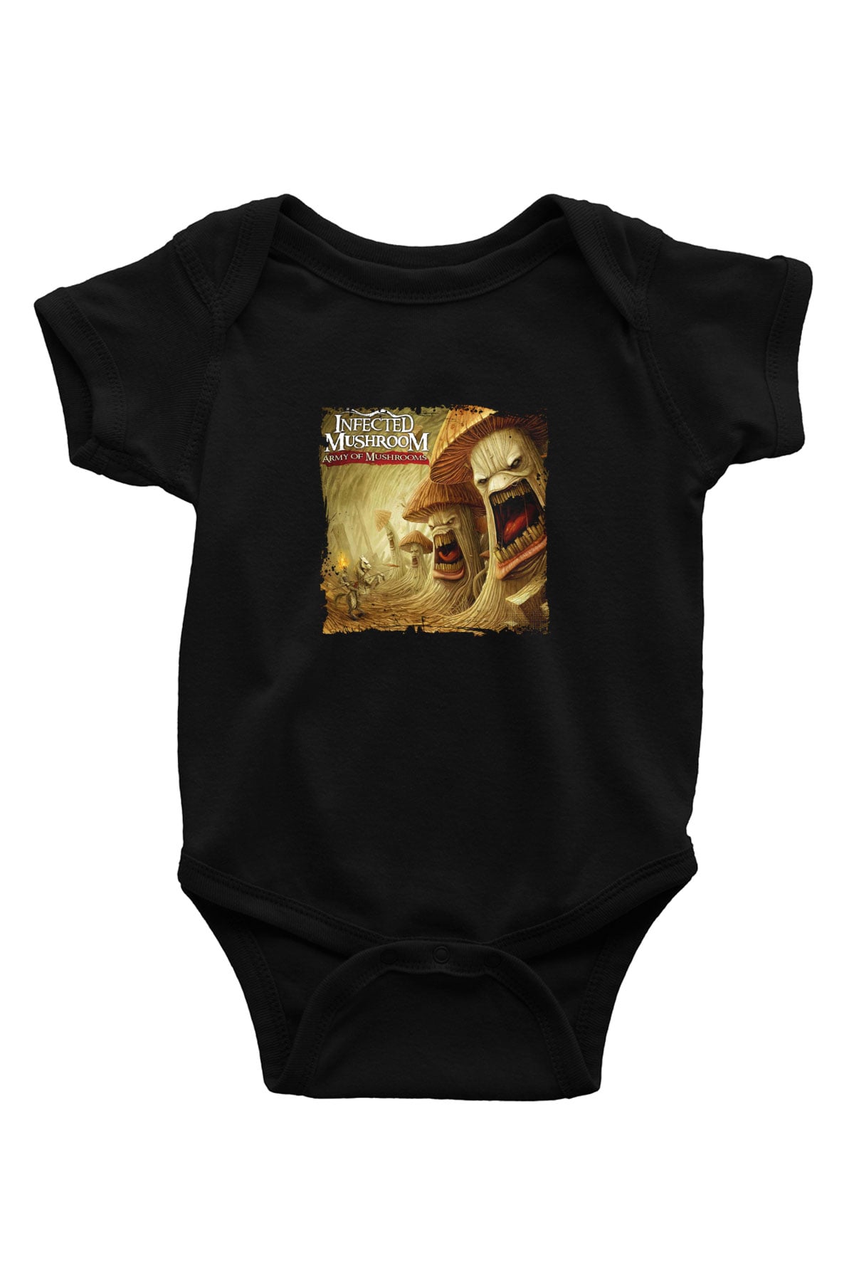 Infected Mushroom Baskılı Unisex Siyah Bebek Body - Zıbın