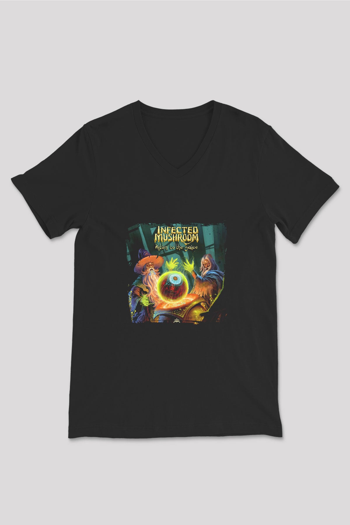 Infected Mushroom Baskılı Unisex Siyah V Yaka Tişört