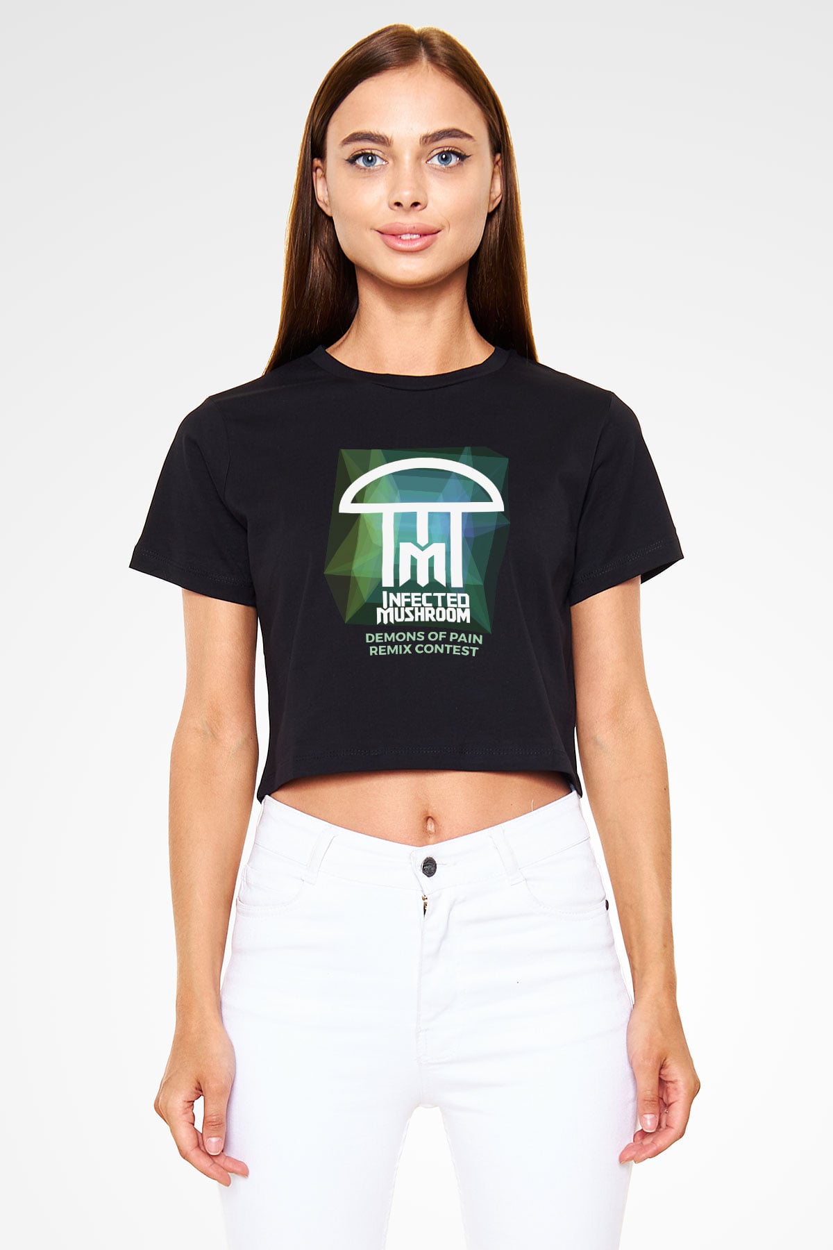 Infected Mushroom Siyah Crop Top Tişört