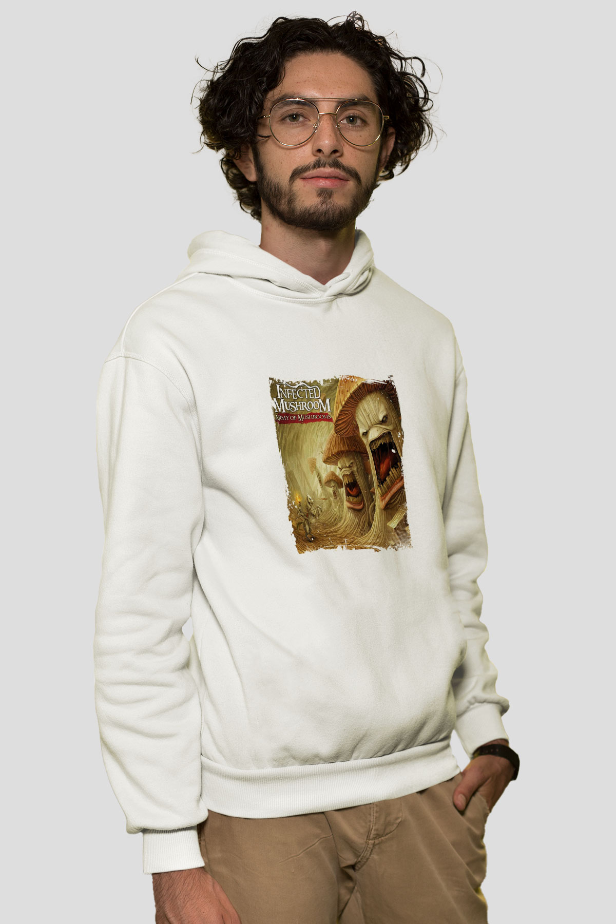 Infected MushroomBaskılı Beyaz Hoodie