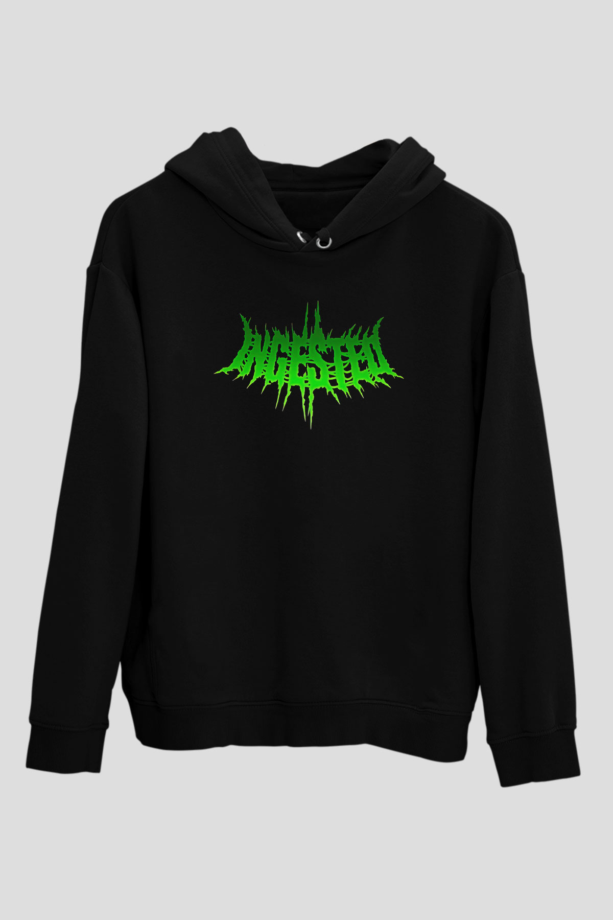 Ingested Baskılı Unisex Siyah Kapüşonlu Sweatshirt