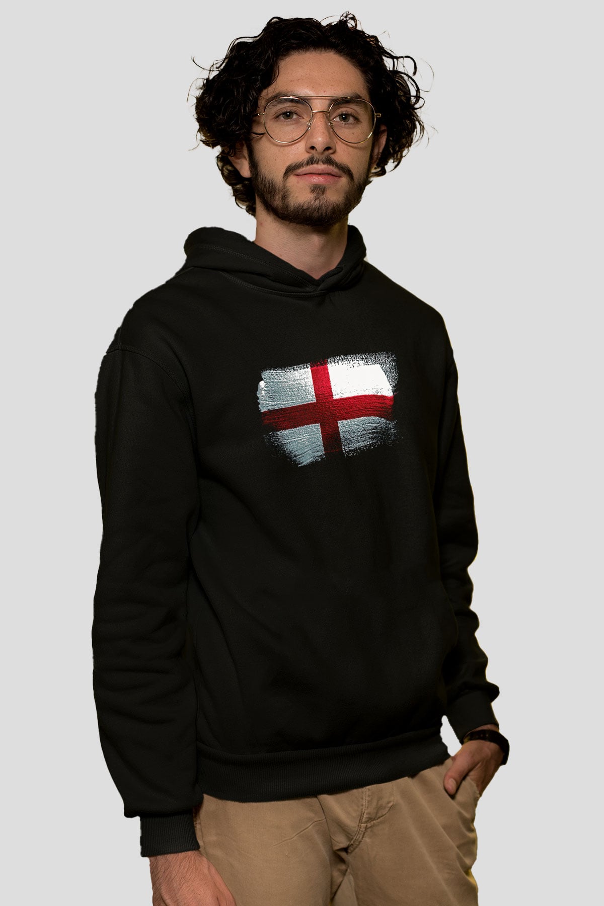 İngiltere - England Bayrağı Baskılı Unisex Siyah Hoodie