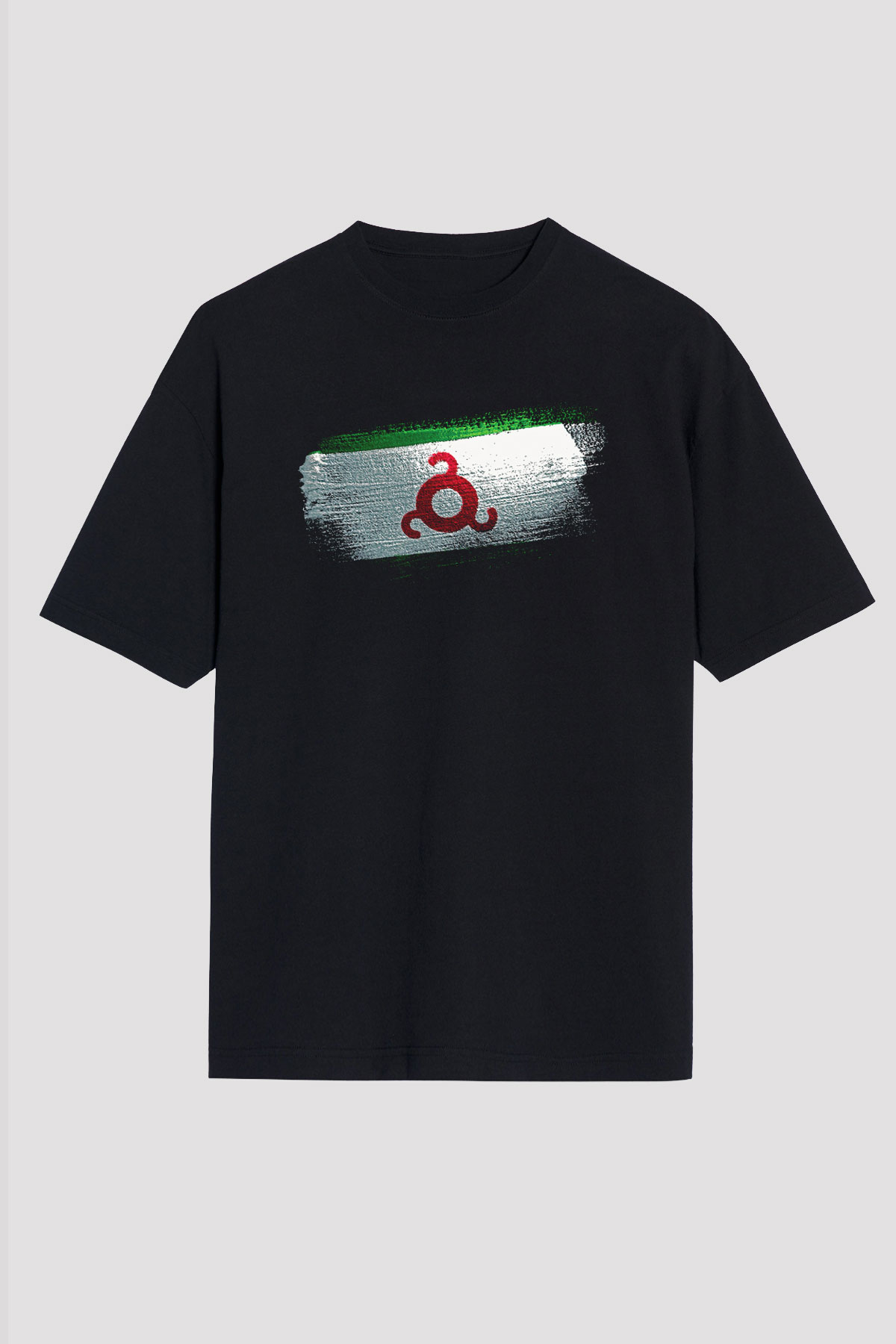 İnguşetya - İngushetia Bayrağı Baskılı Unisex Siyah Oversize Tişört
