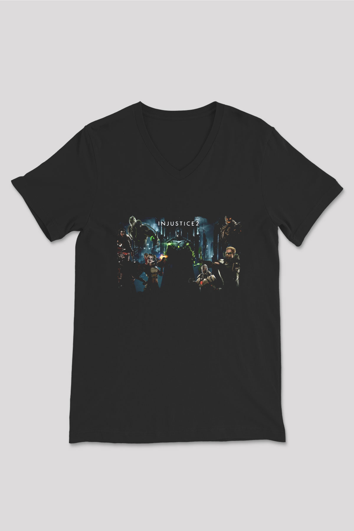 Injustice 2 Siyah Unisex V Yaka Tişört