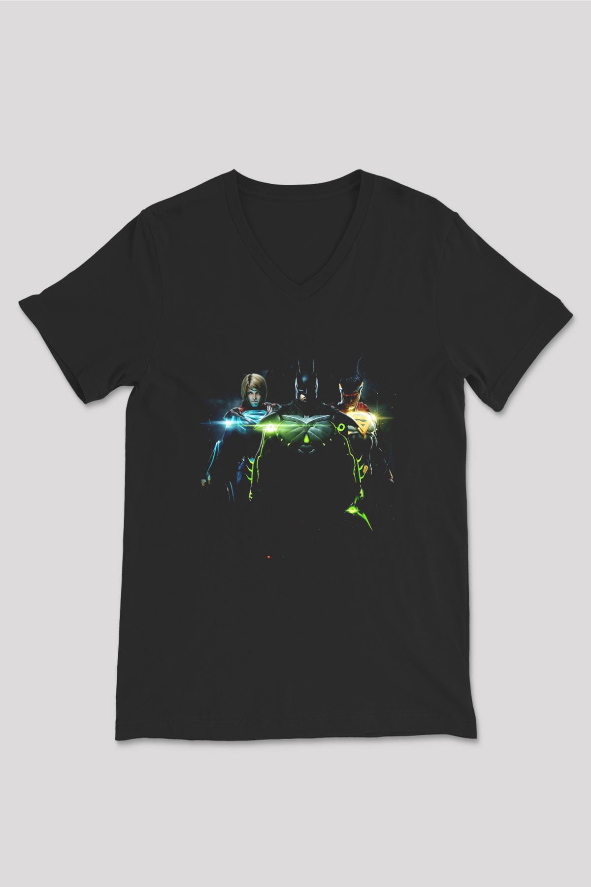 Injustice 2 Siyah Unisex V Yaka Tişört T-Shirt