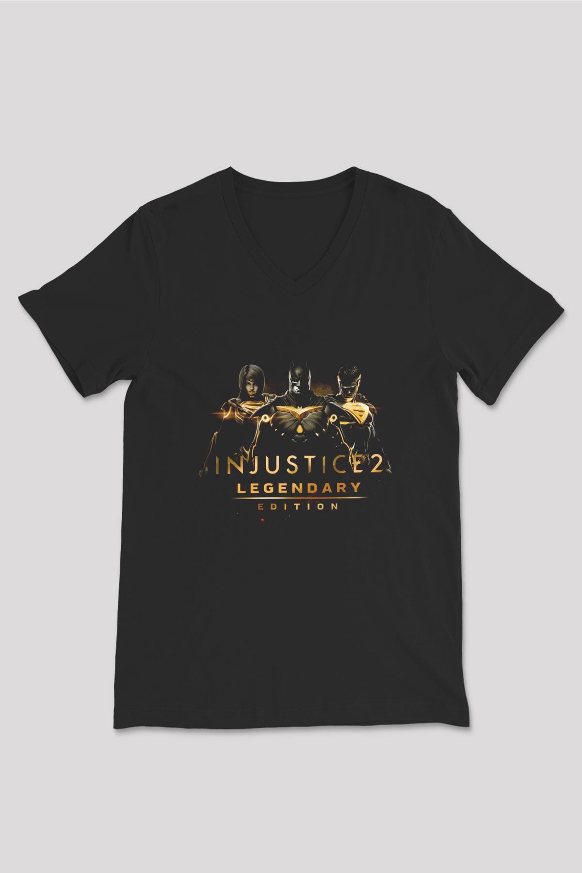 Injustice 2 Siyah Unisex V Yaka Tişört