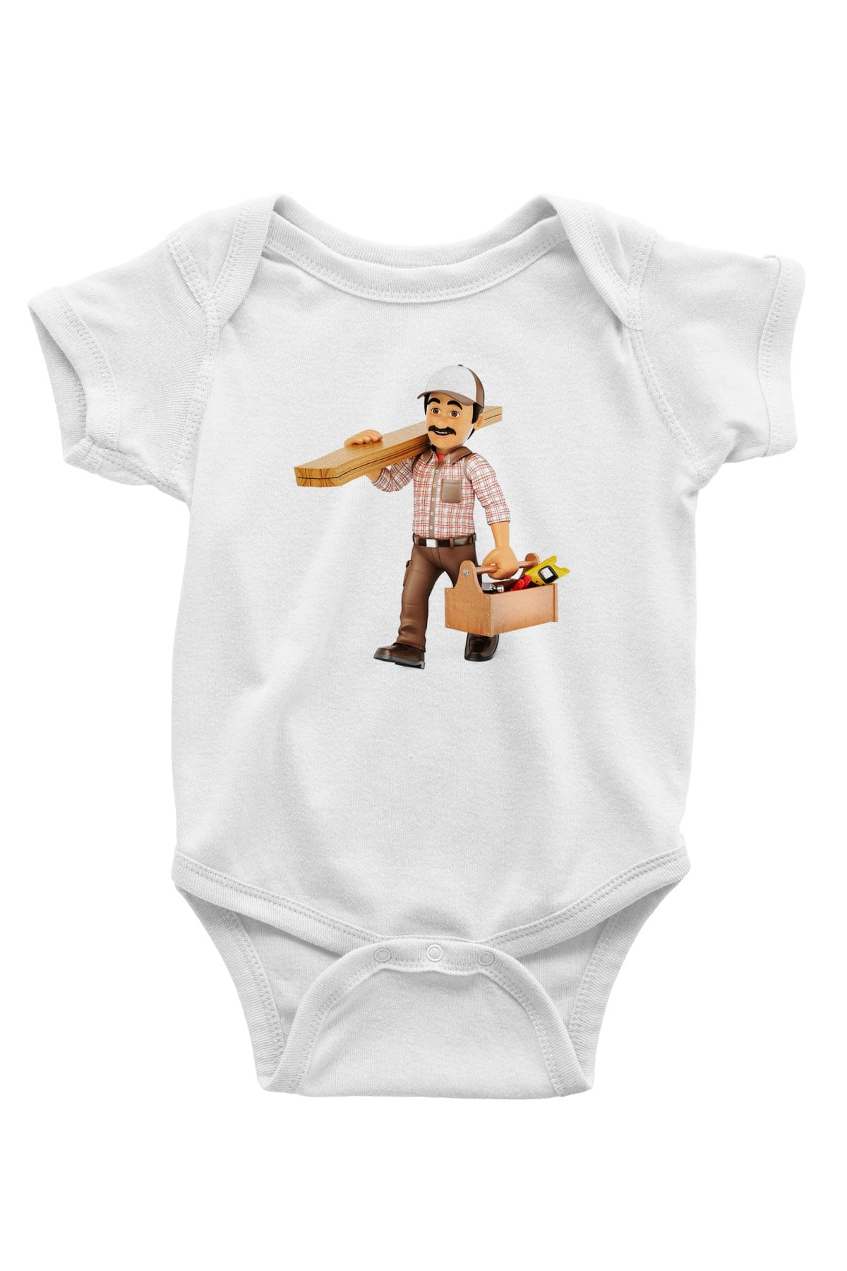İnşaatçı Baskılı Beyaz Unisex Bebek Body - Zıbın