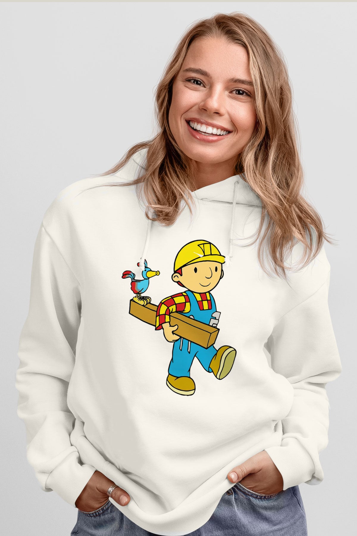 İnşaatçı Beyaz Unisex Hoodie
