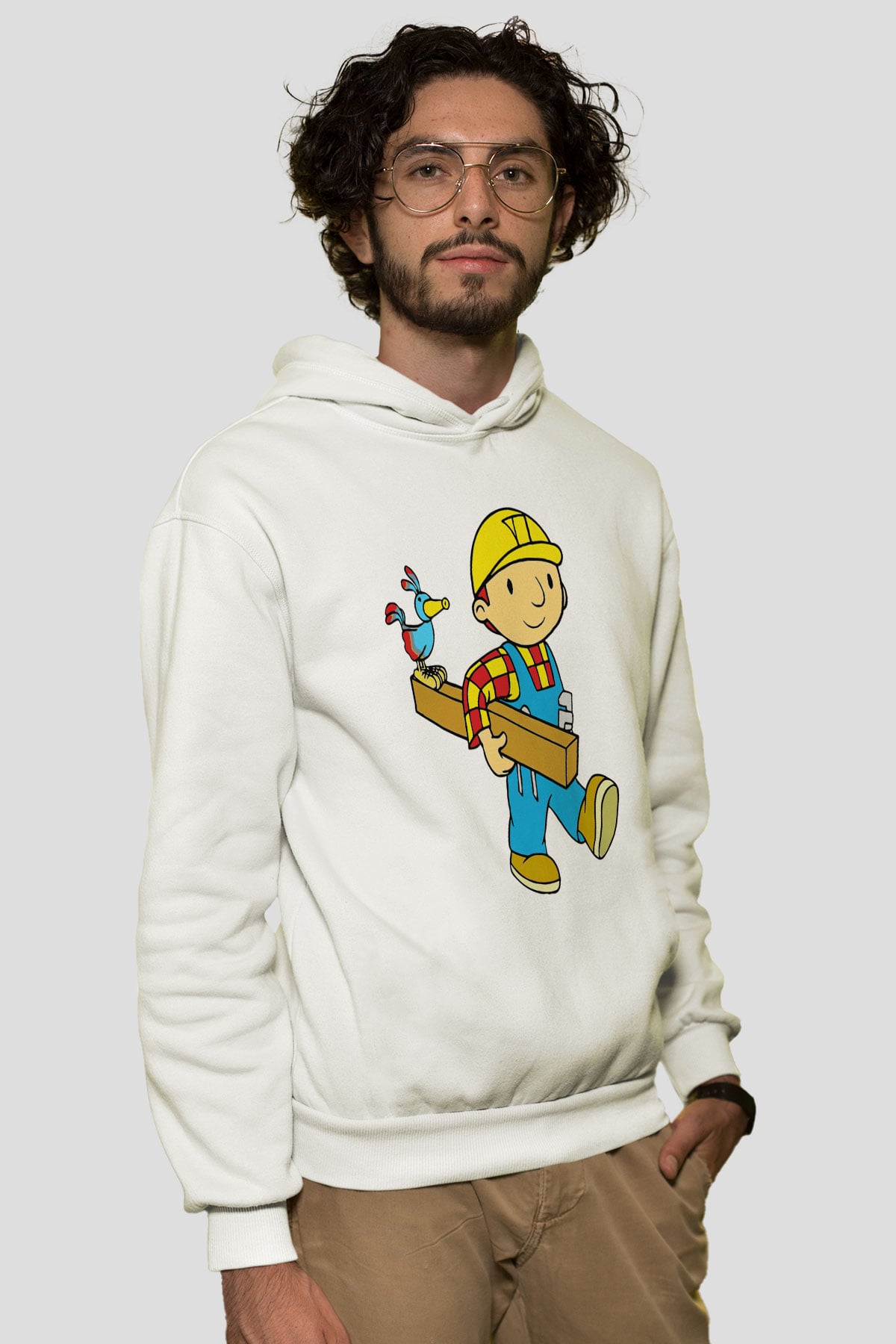 İnşaatçı Beyaz Unisex Hoodie