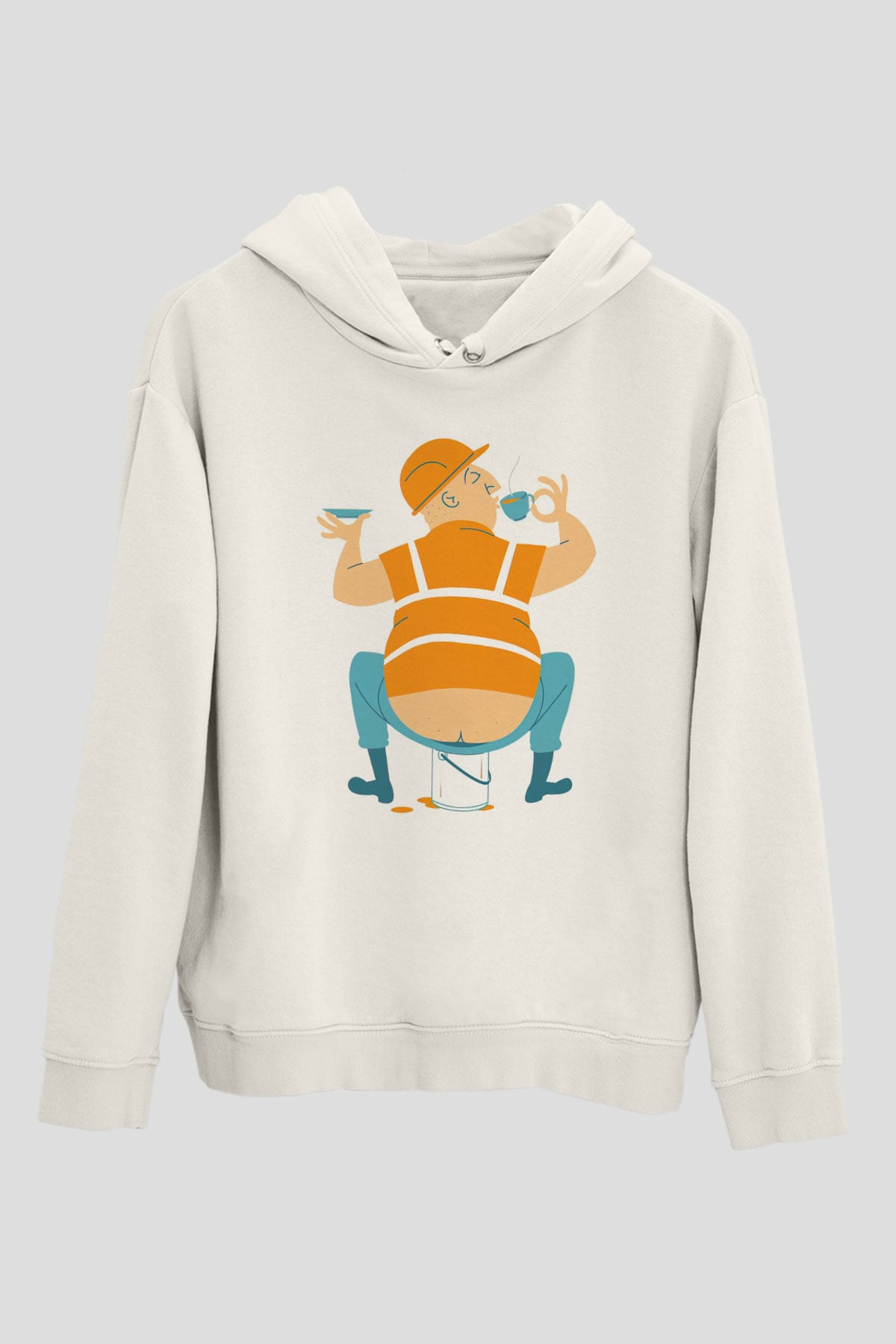 İnşaatçı Beyaz Unisex Kapüşonlu Sweatshirt