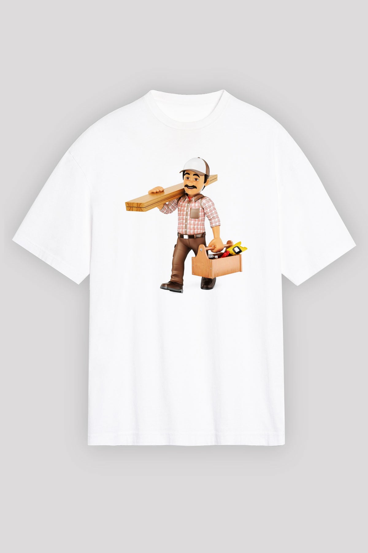 İnşaatçı Beyaz Unisex Oversize Tişört T-Shirt