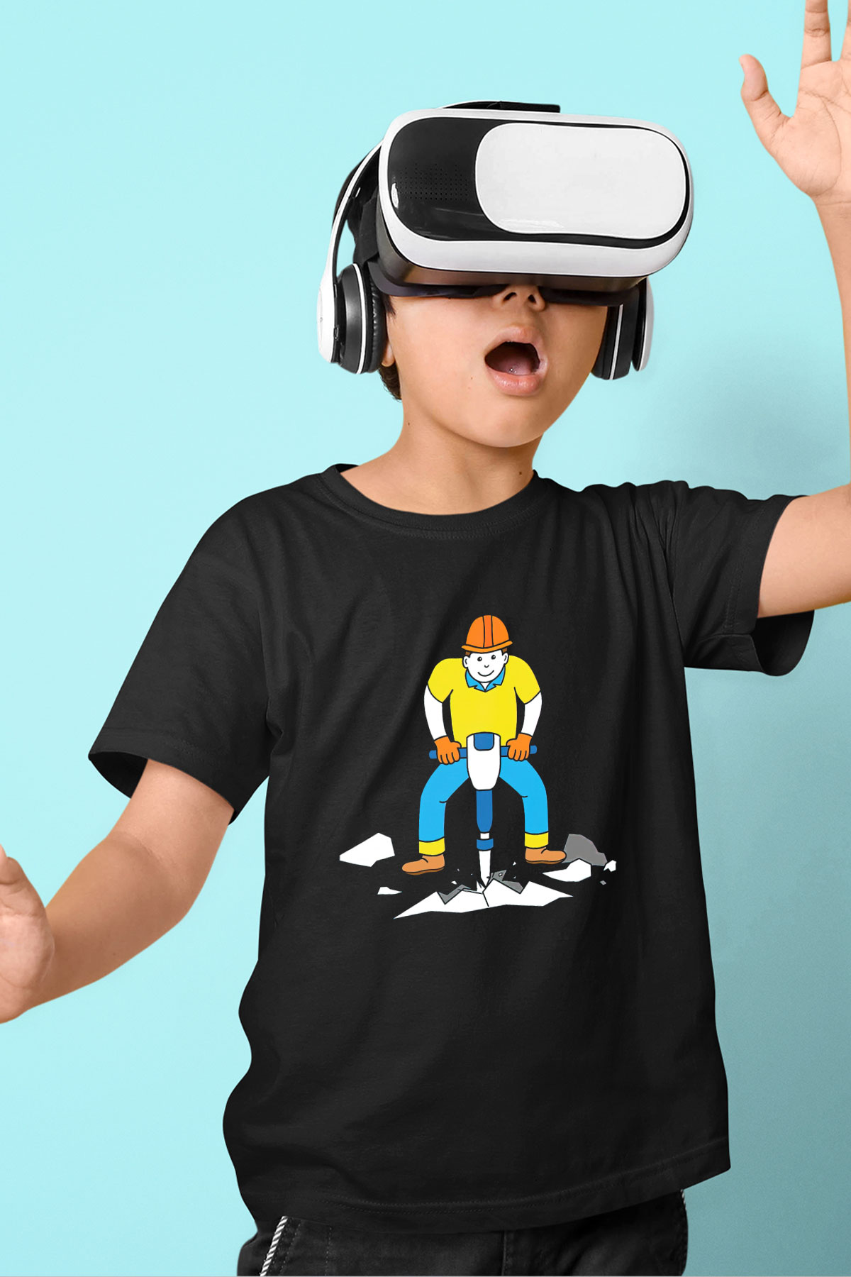 İnşaatçı Siyah Unisex Çocuk Tişört