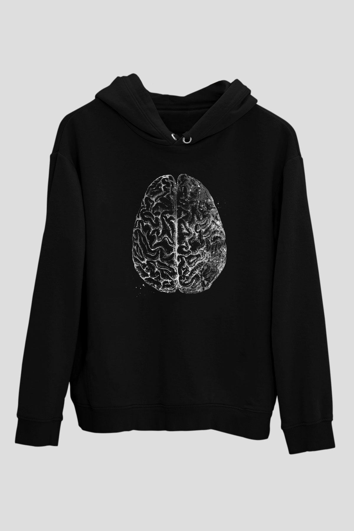 İnsan Beyni Baskılı Unisex Siyah Kapüşonlu Sweatshirt