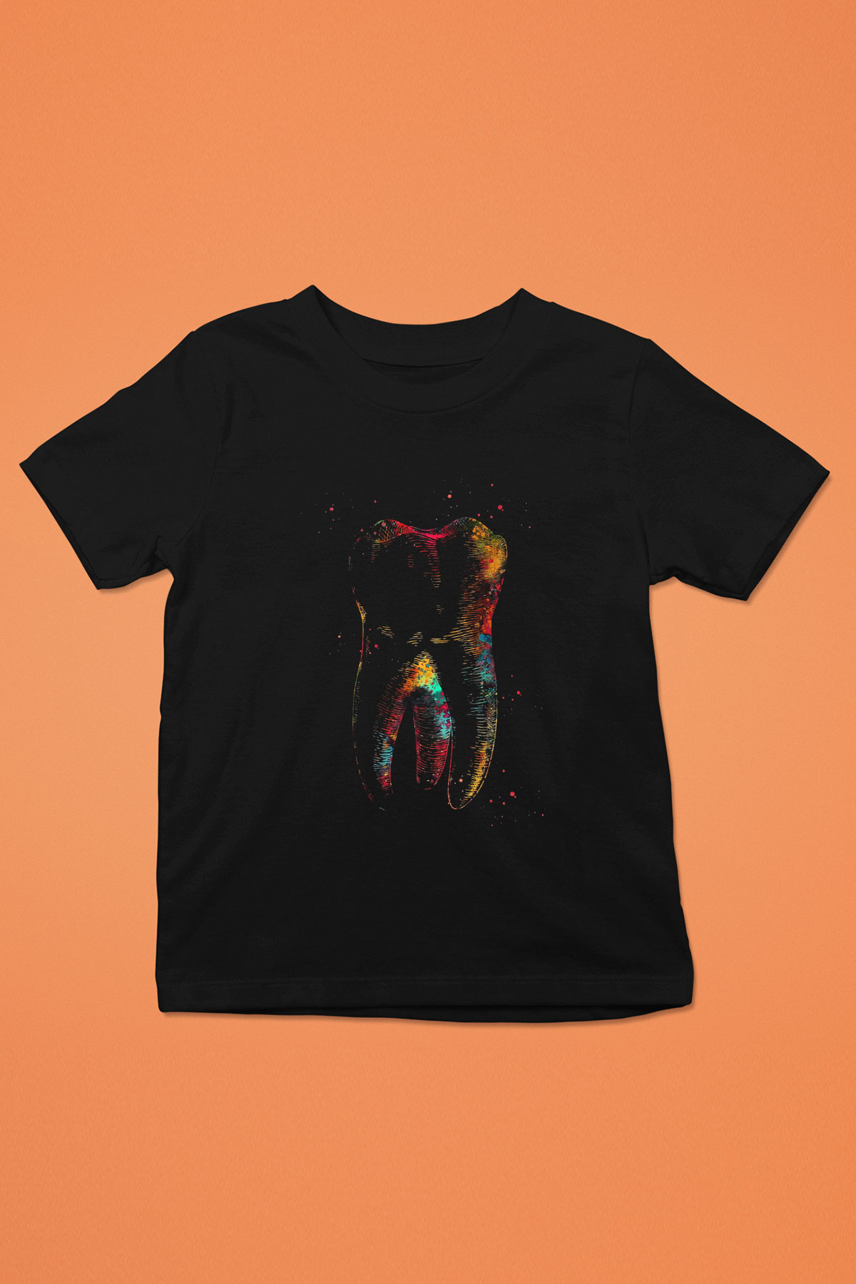 İnsan Dişi Renkli Baskılı Unisex Siyah Çocuk Tişörtü - Tshirt