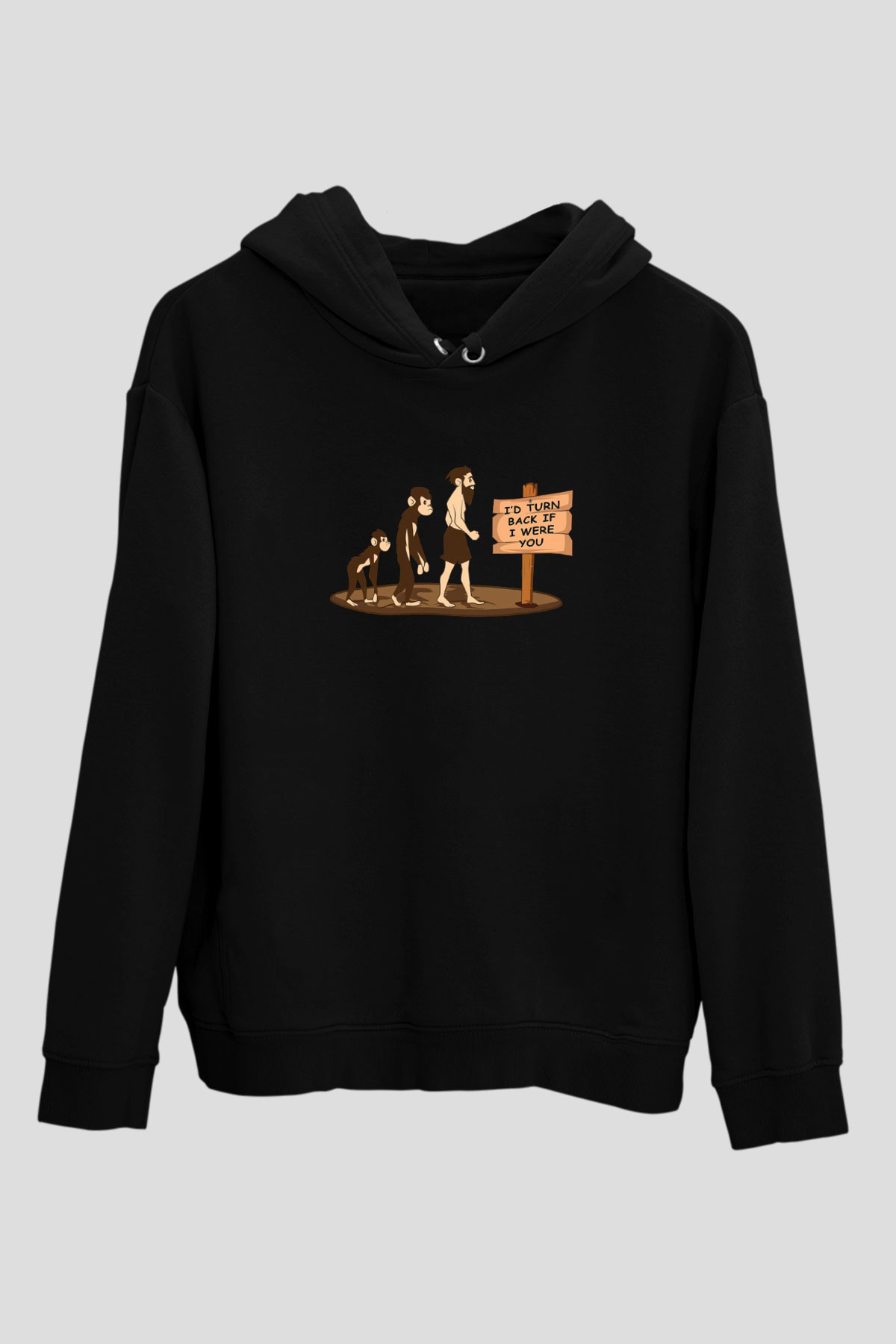 İnsan Evrim Çizim Baskılı Unisex Siyah Hoodie