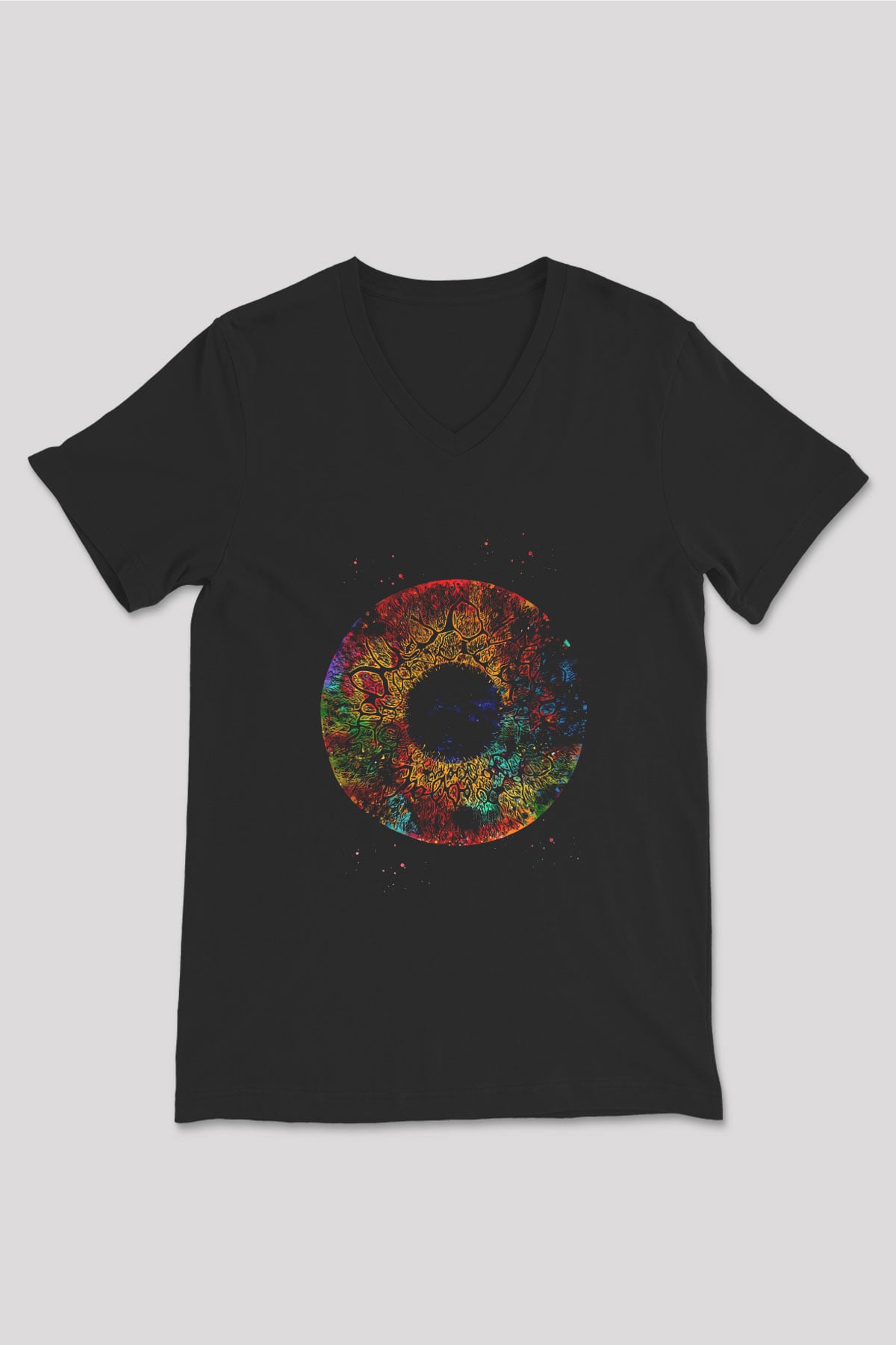 İnsan Gözü Baskılı Unisex V Yaka Siyah Tİşört - Tshirt