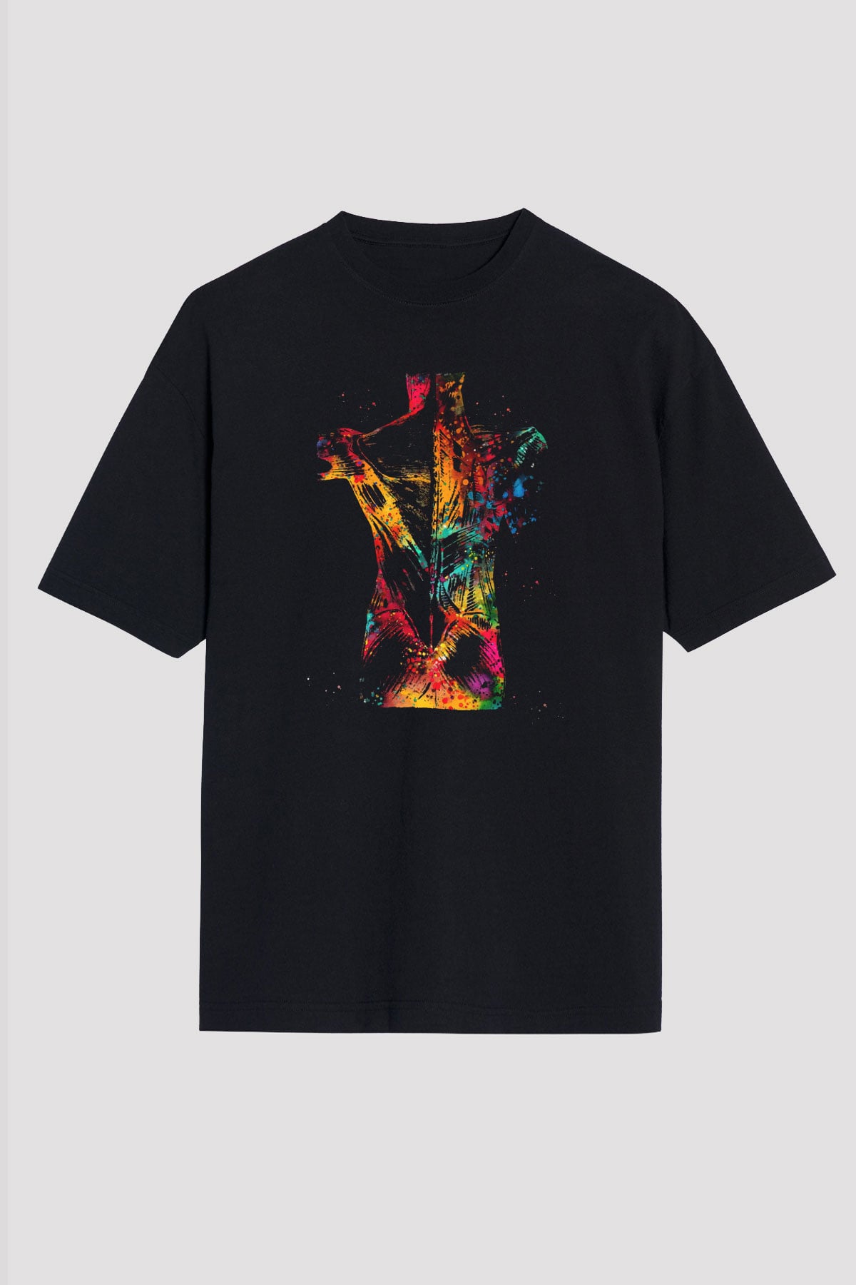 İnsan Kas Yapısı Renkli Baskılı Unisex Oversize Tişört - Tshirt