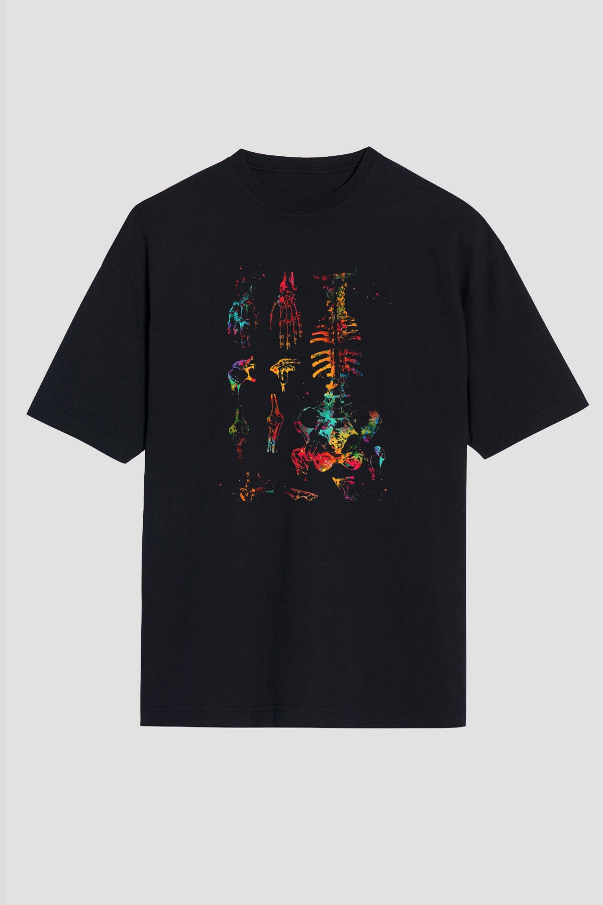 İnsan Kemikleri Renkli Baskılı Unisex Oversize Tişört - Tshirt