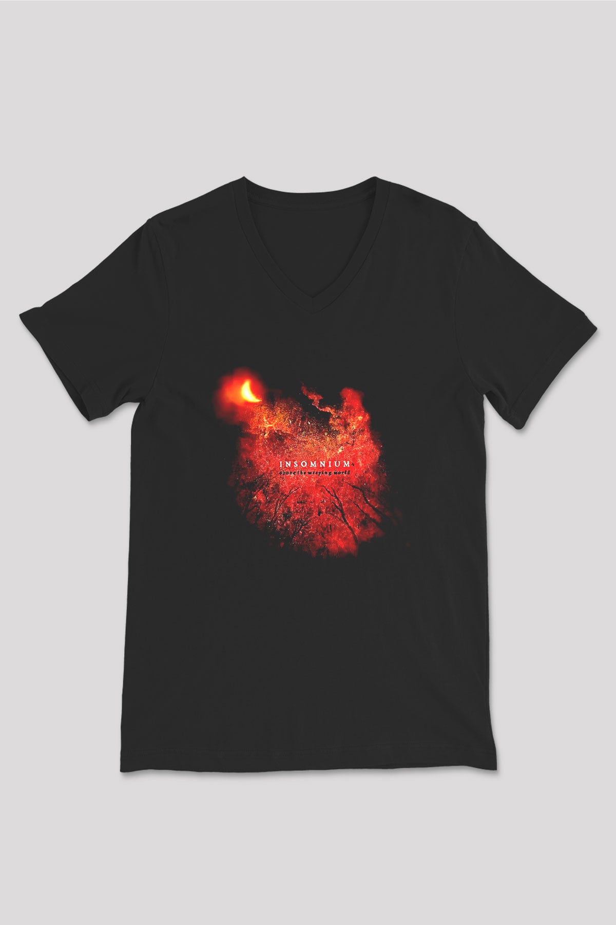 Insomnium Baskılı Unisex Siyah V Yaka Tişört - Tshirt