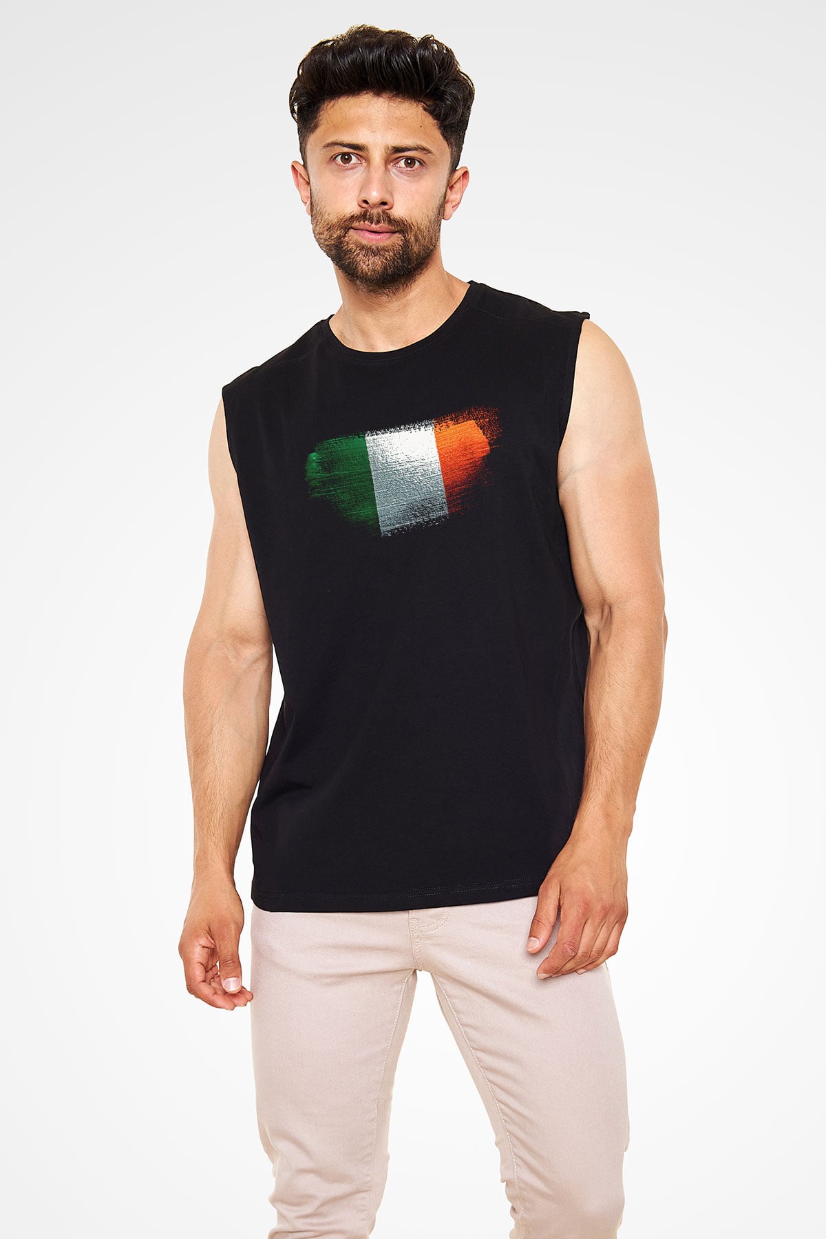 İrlanda - İreland Bayrağı Baskılı Unisex Siyah Kolsuz Tişört
