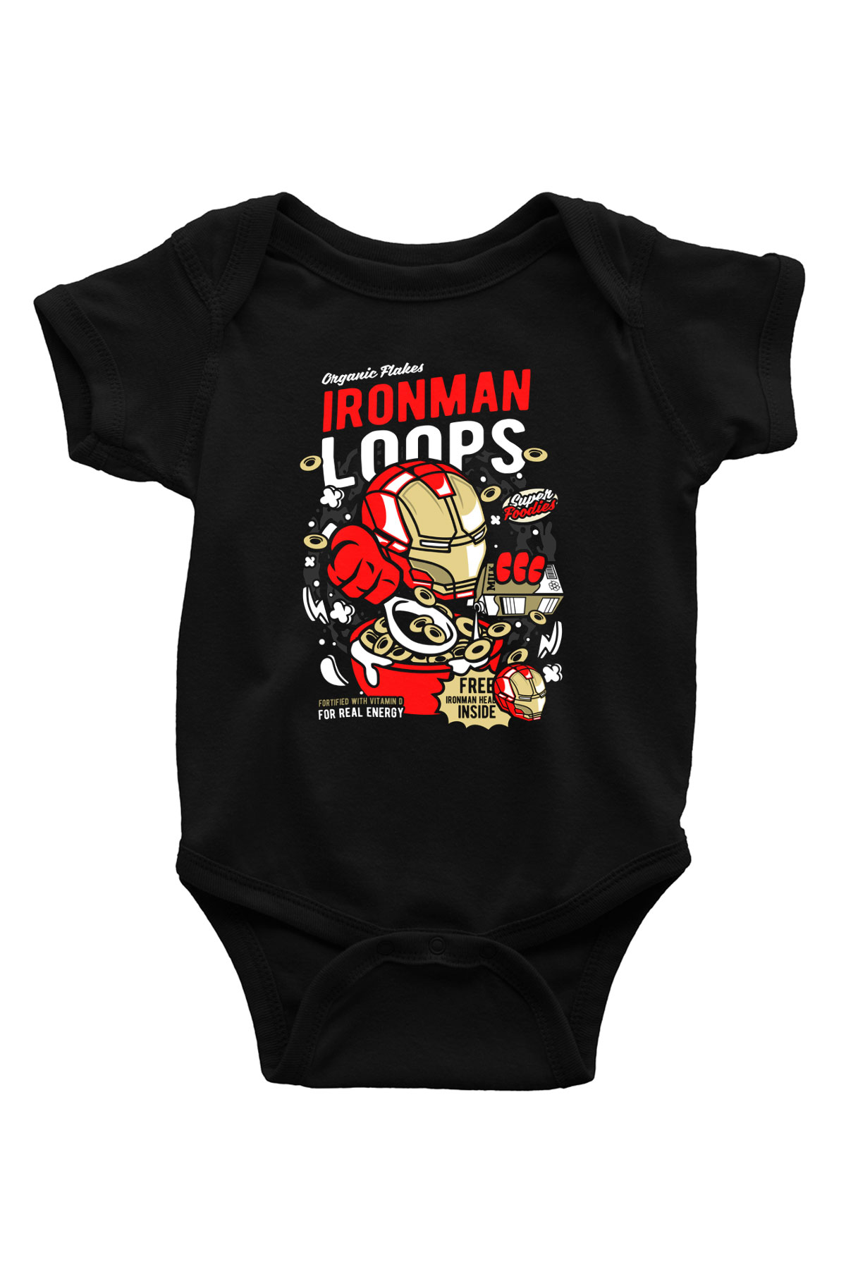 Iron Loops Baskılı Unisex Siyah Bebek Body - Zıbın