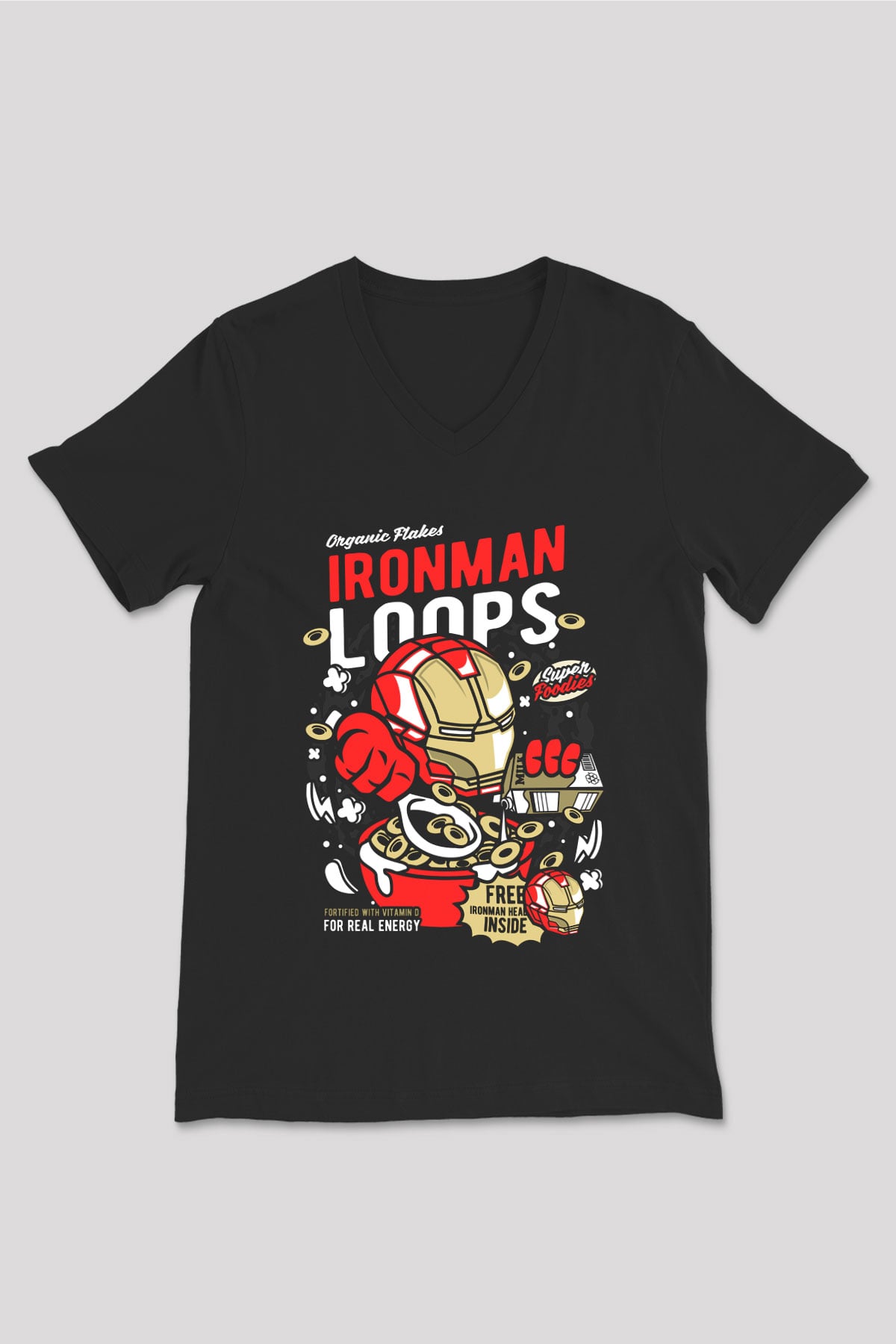 Iron Loops Baskılı Unisex Siyah V Yaka Tişört