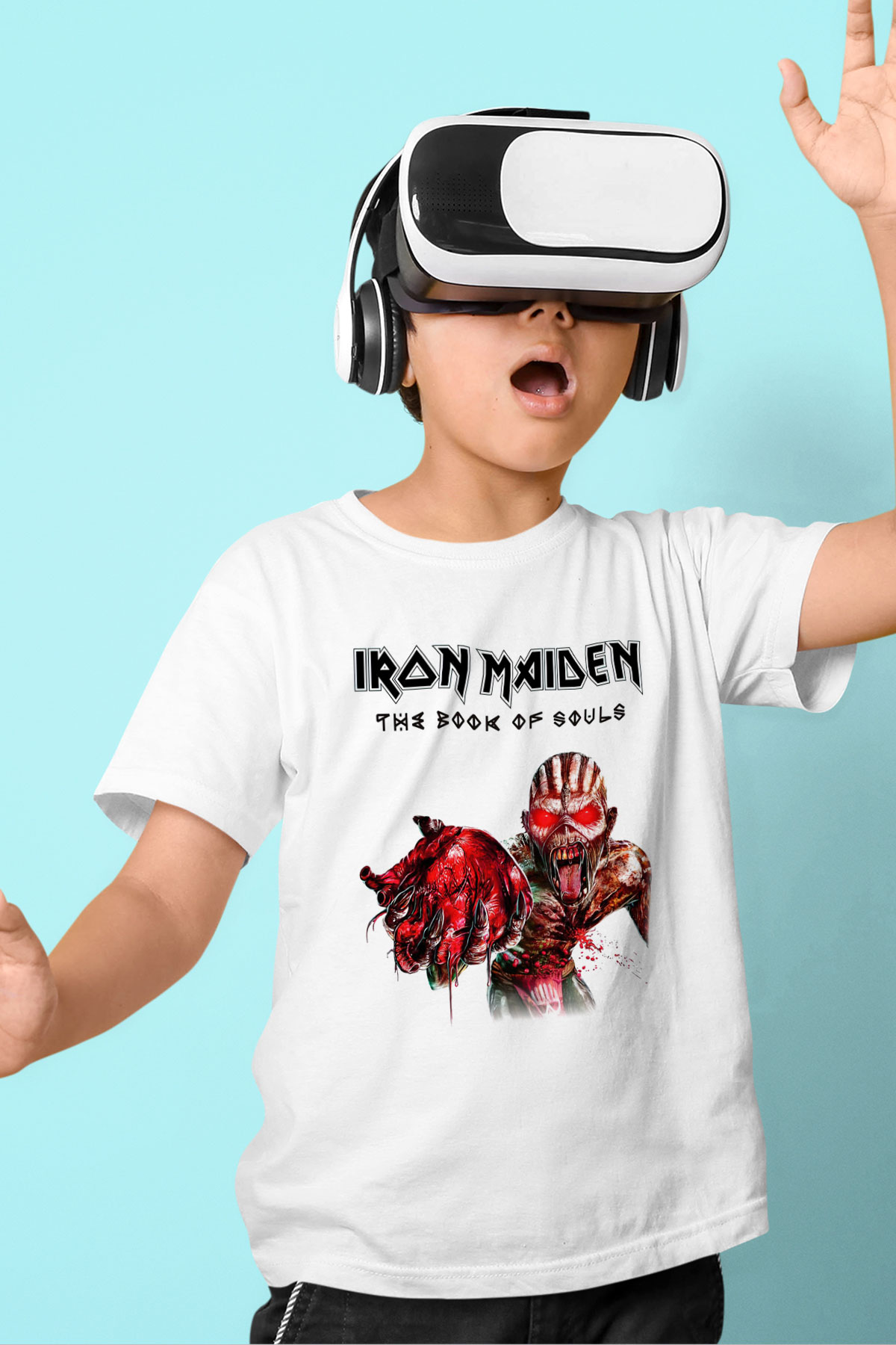 Iron Maiden Baskılı Beyaz Unisex Çocuk Tişört