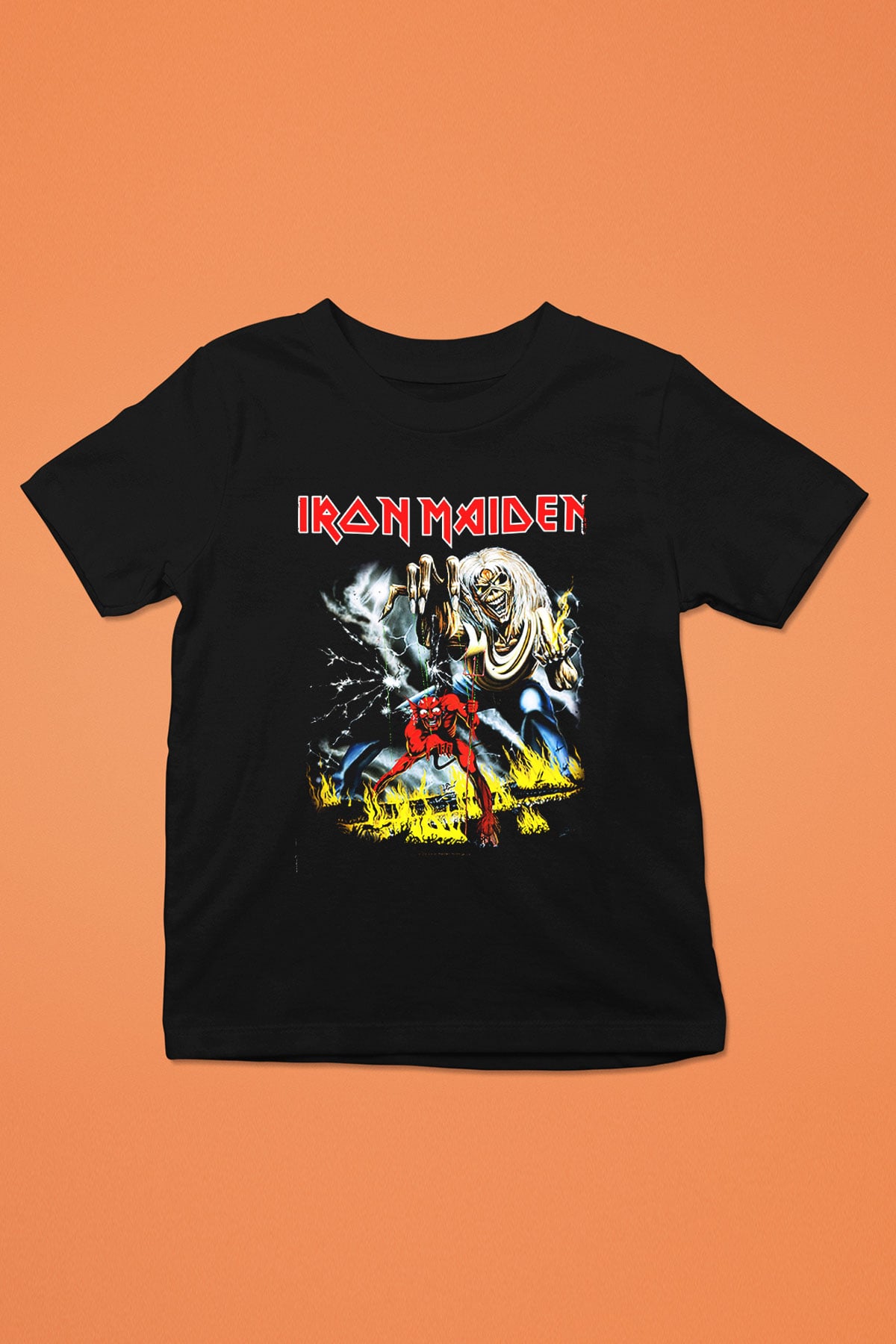 Iron Maiden Baskılı Siyah Unisex Çocuk Tişört
