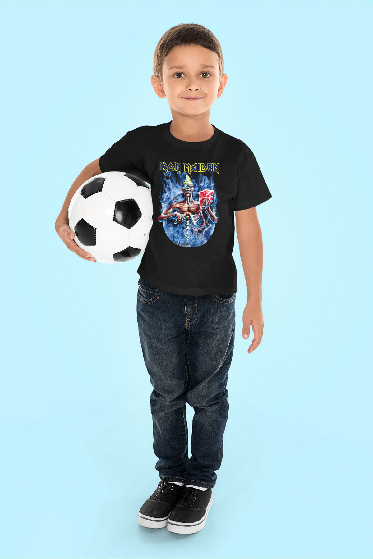 Iron Maiden Baskılı Siyah Unisex Çocuk Tişört