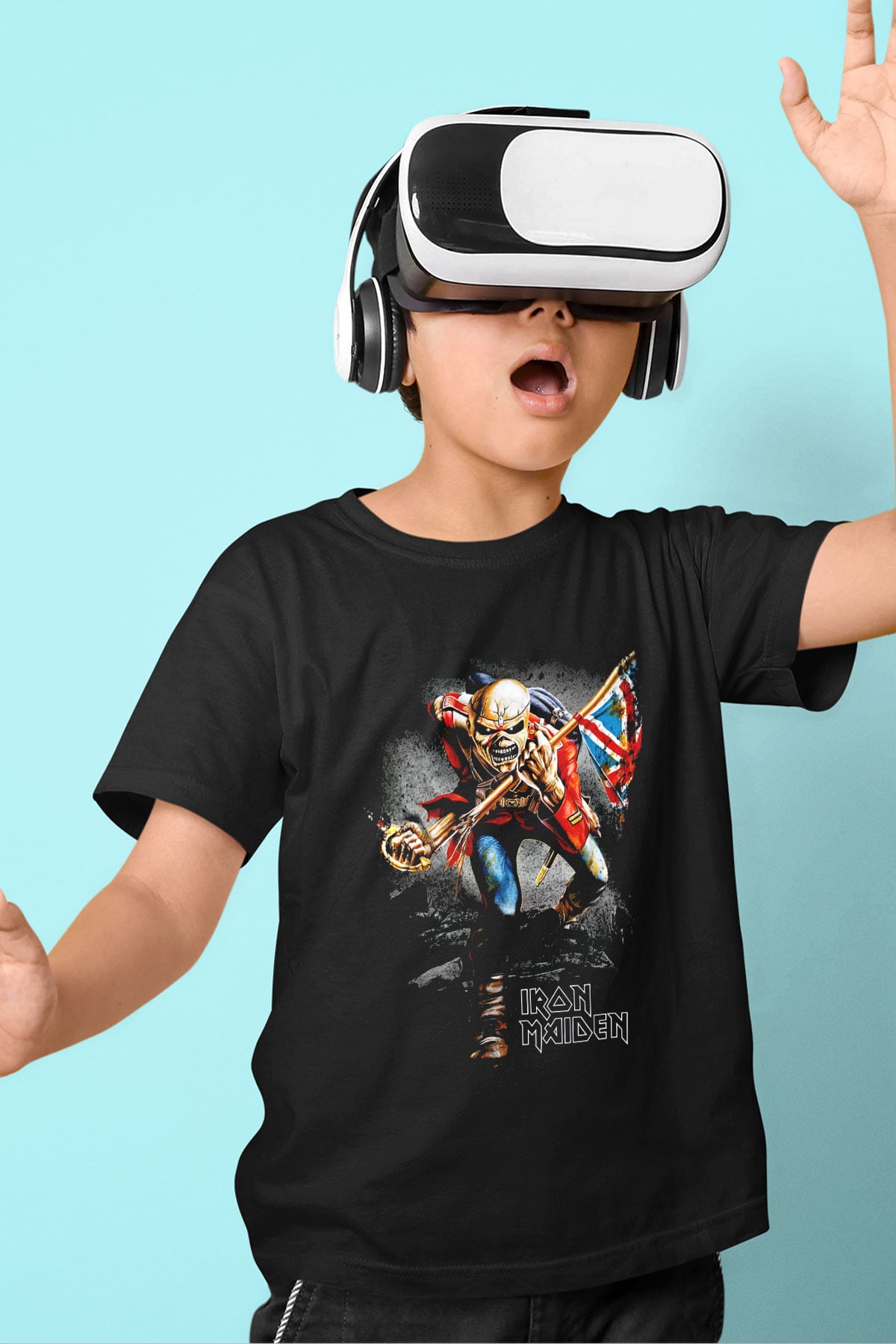 Iron Maiden Baskılı Siyah Unisex Çocuk Tişört