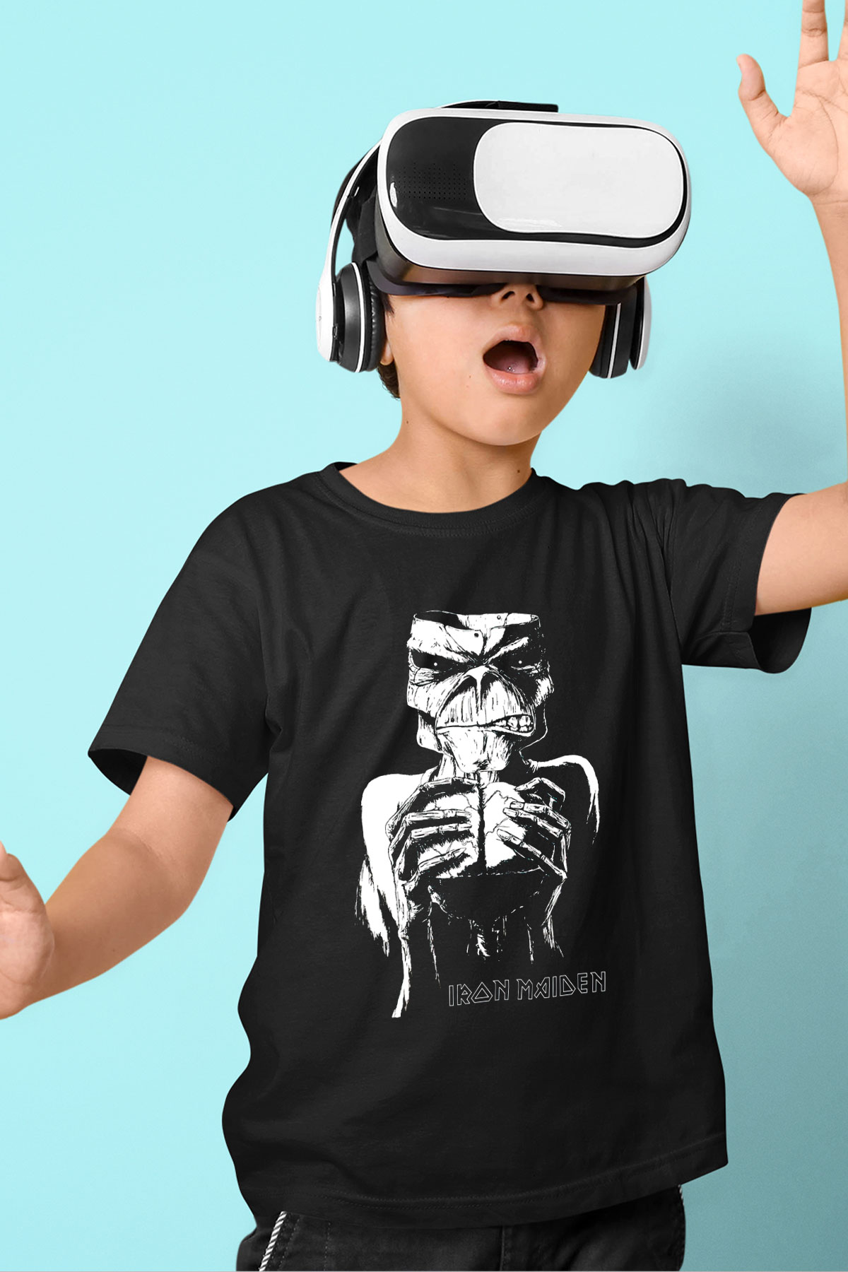 Iron Maiden Baskılı Siyah Unisex Çocuk Tişört