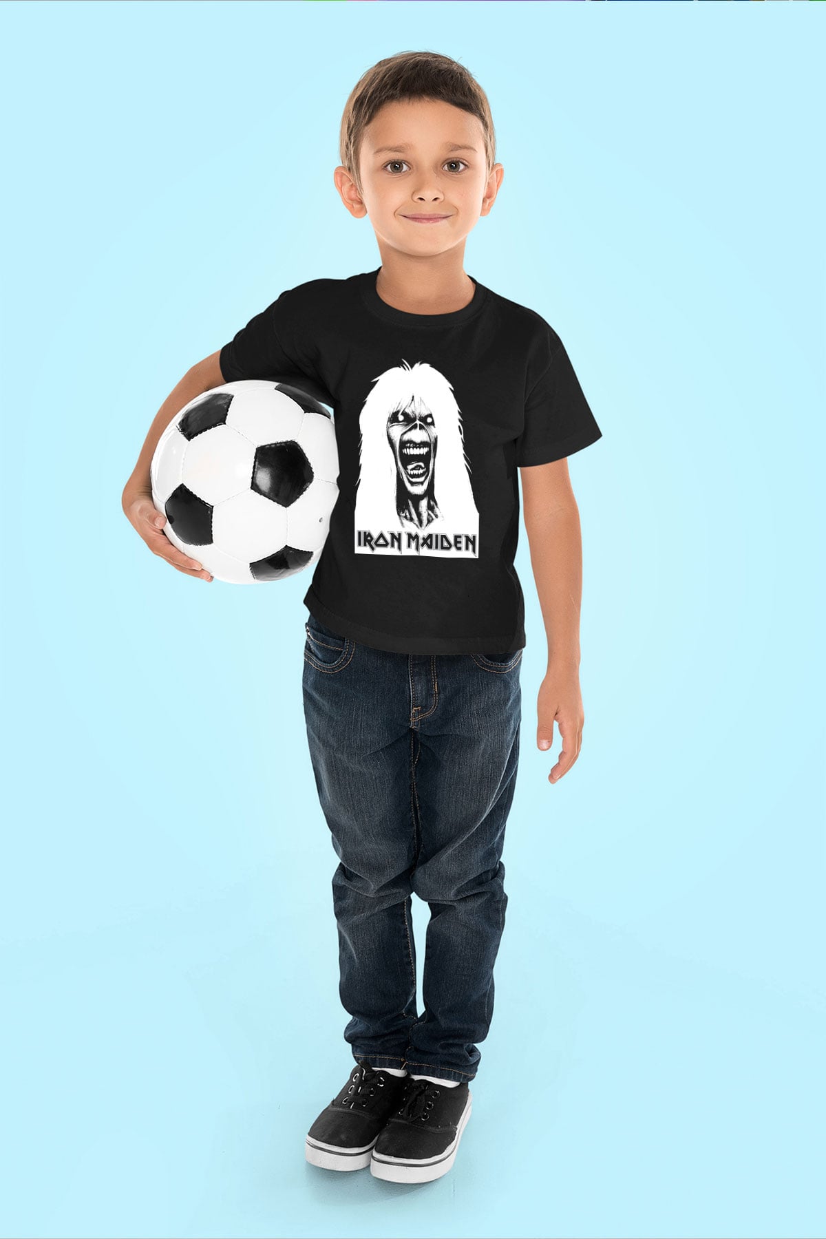 Iron Maiden Baskılı Siyah Unisex Çocuk Tişört
