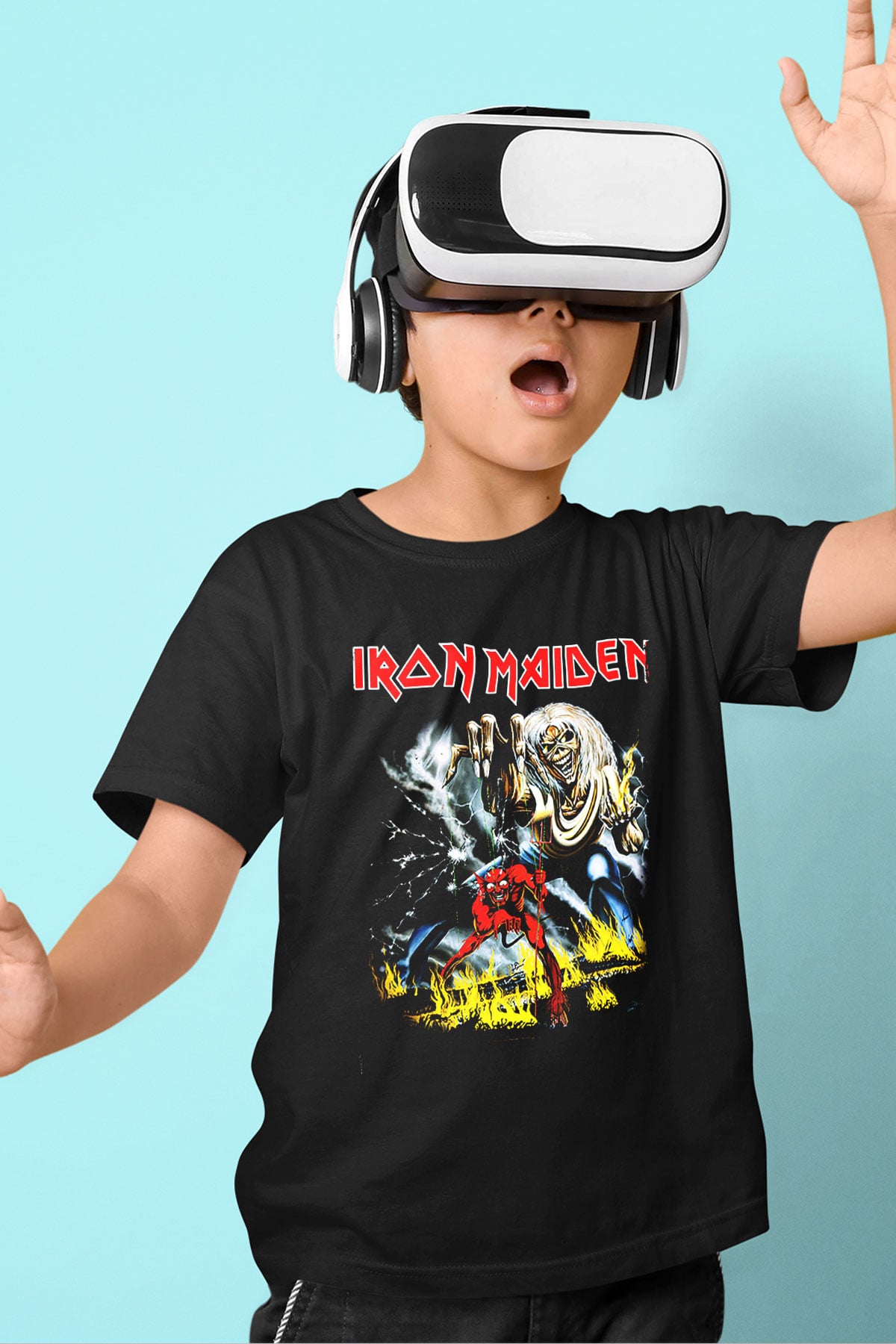 Iron Maiden Baskılı Siyah Unisex Çocuk Tişört
