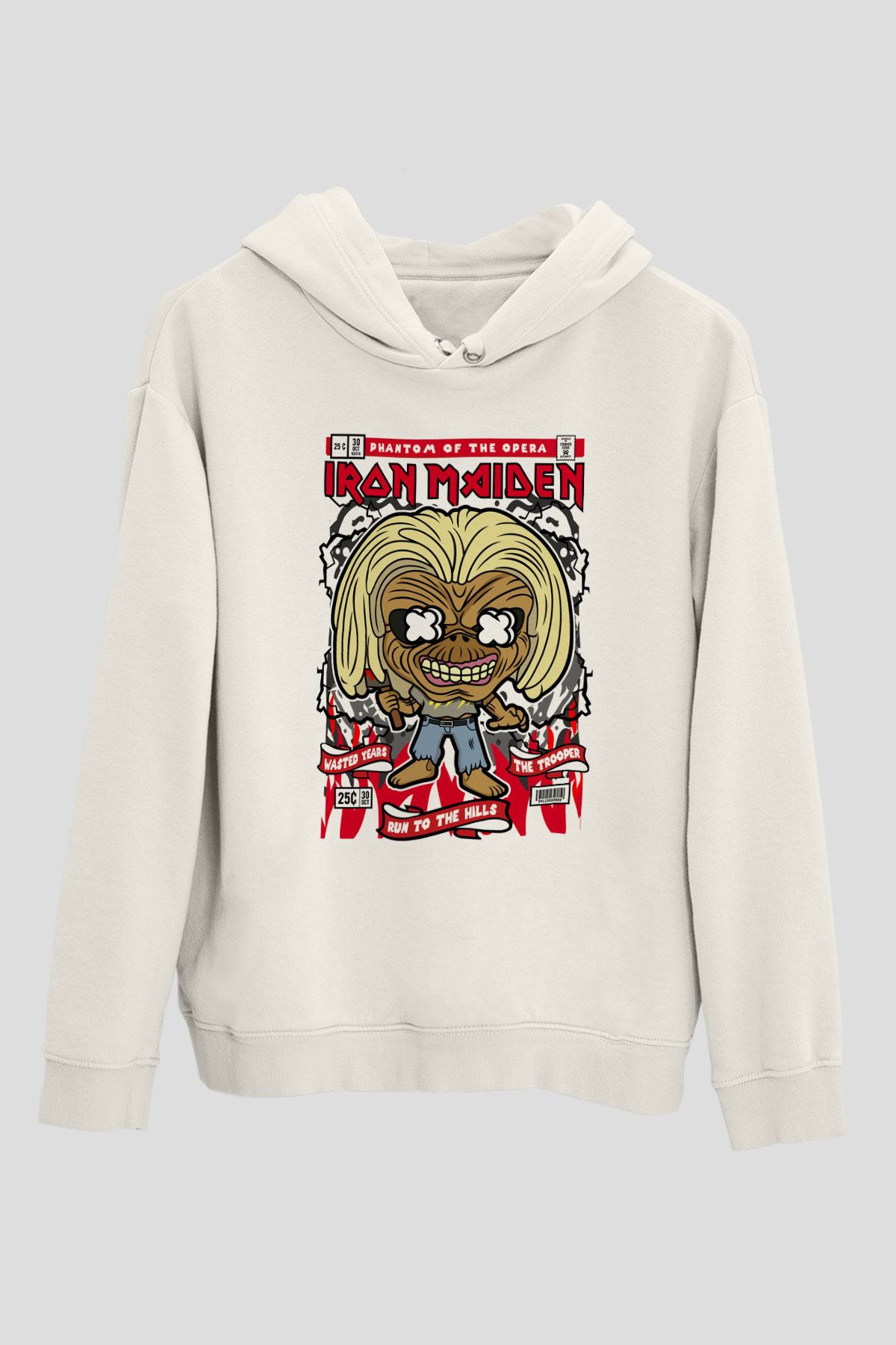Iron Maiden Baskılı Unisex Beyaz Hoodie