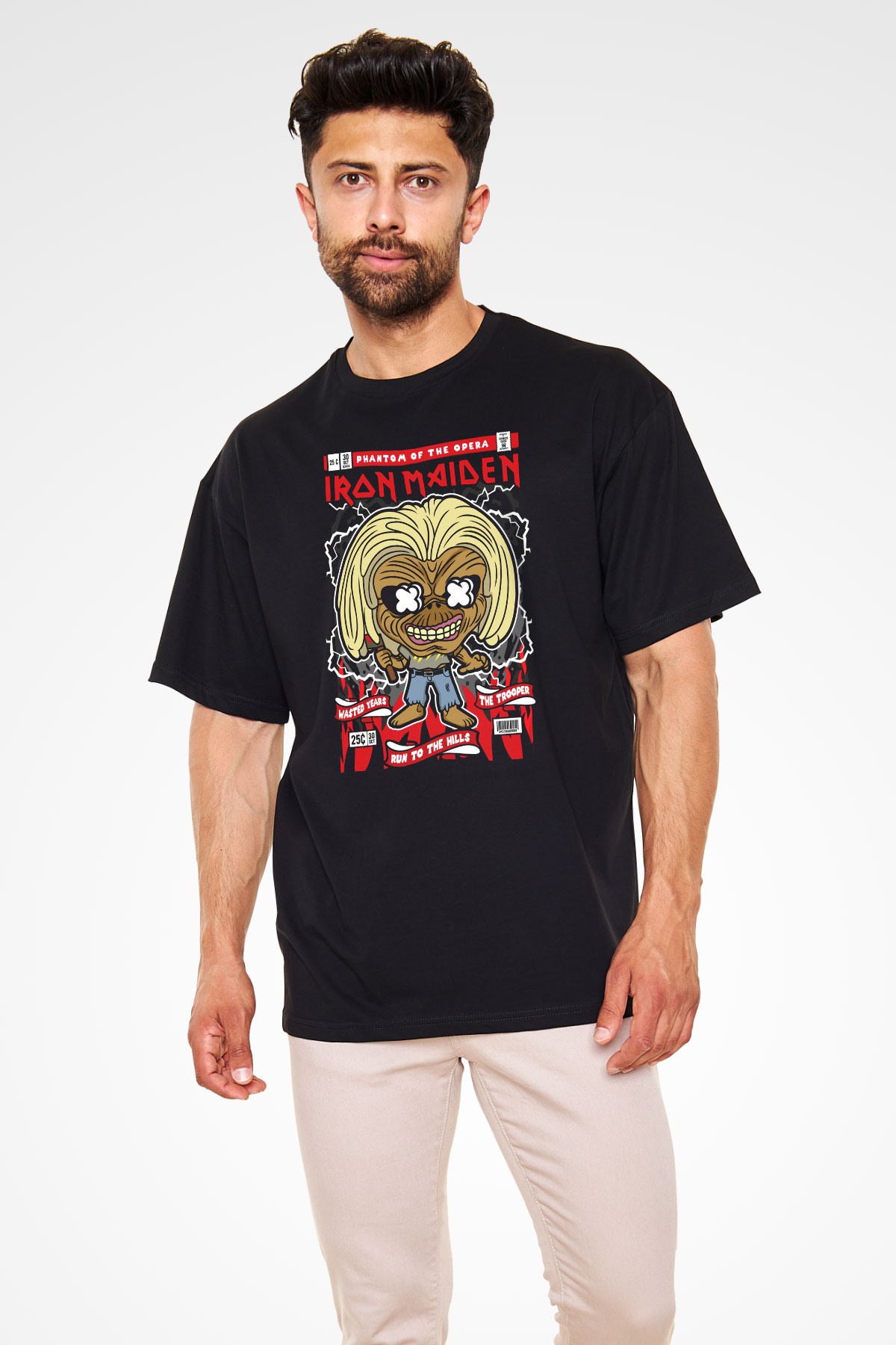 Iron Maiden Baskılı Unisex Siyah Oversize Tişört