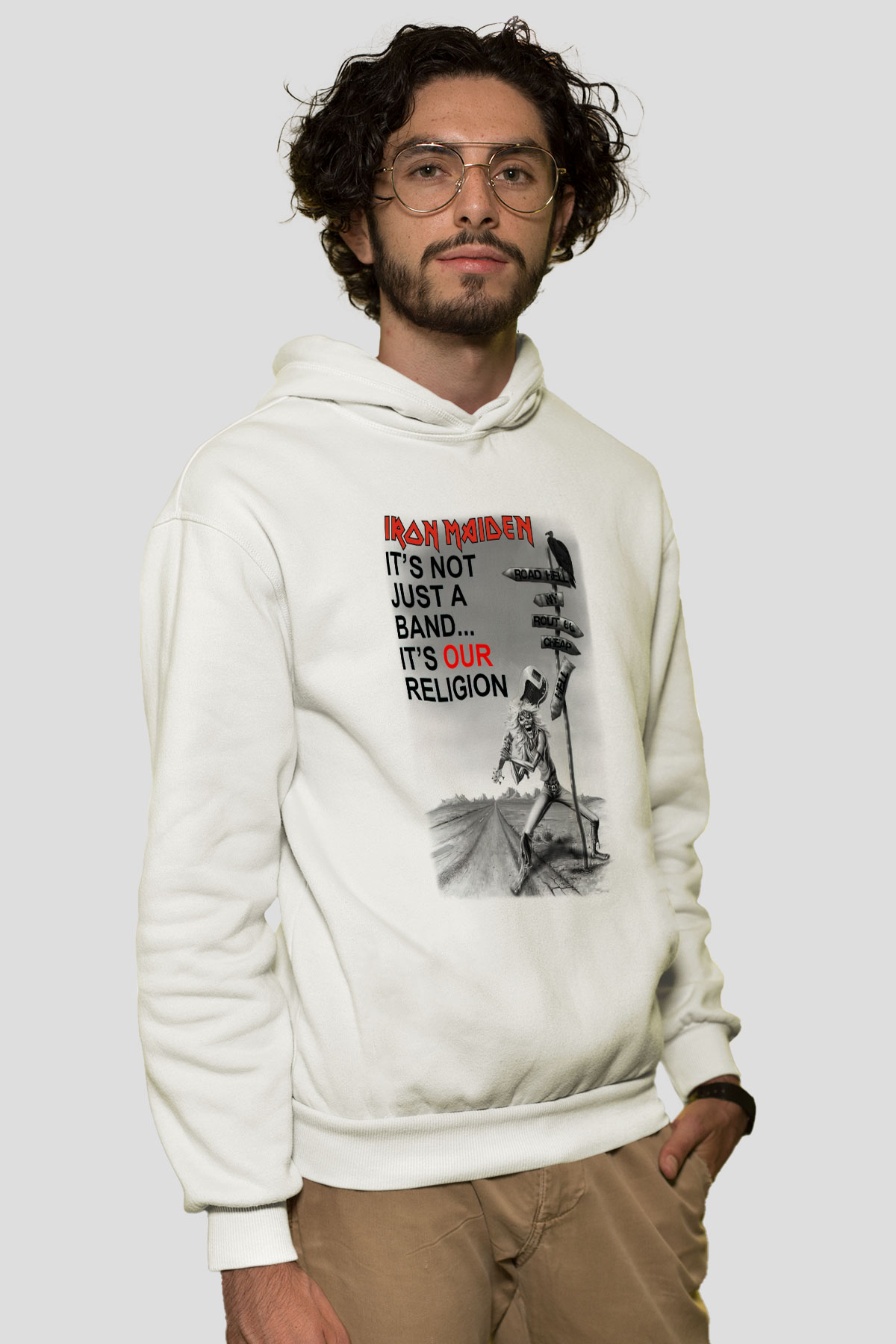 Iron Maiden Beyaz Unisex Kapşonlu Sweatshirt