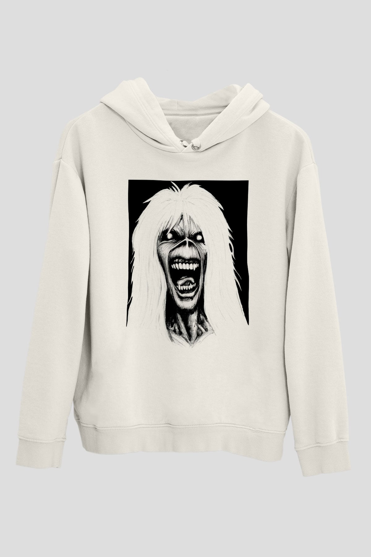 Iron Maiden Beyaz Unisex Kapşonlu Sweatshirt
