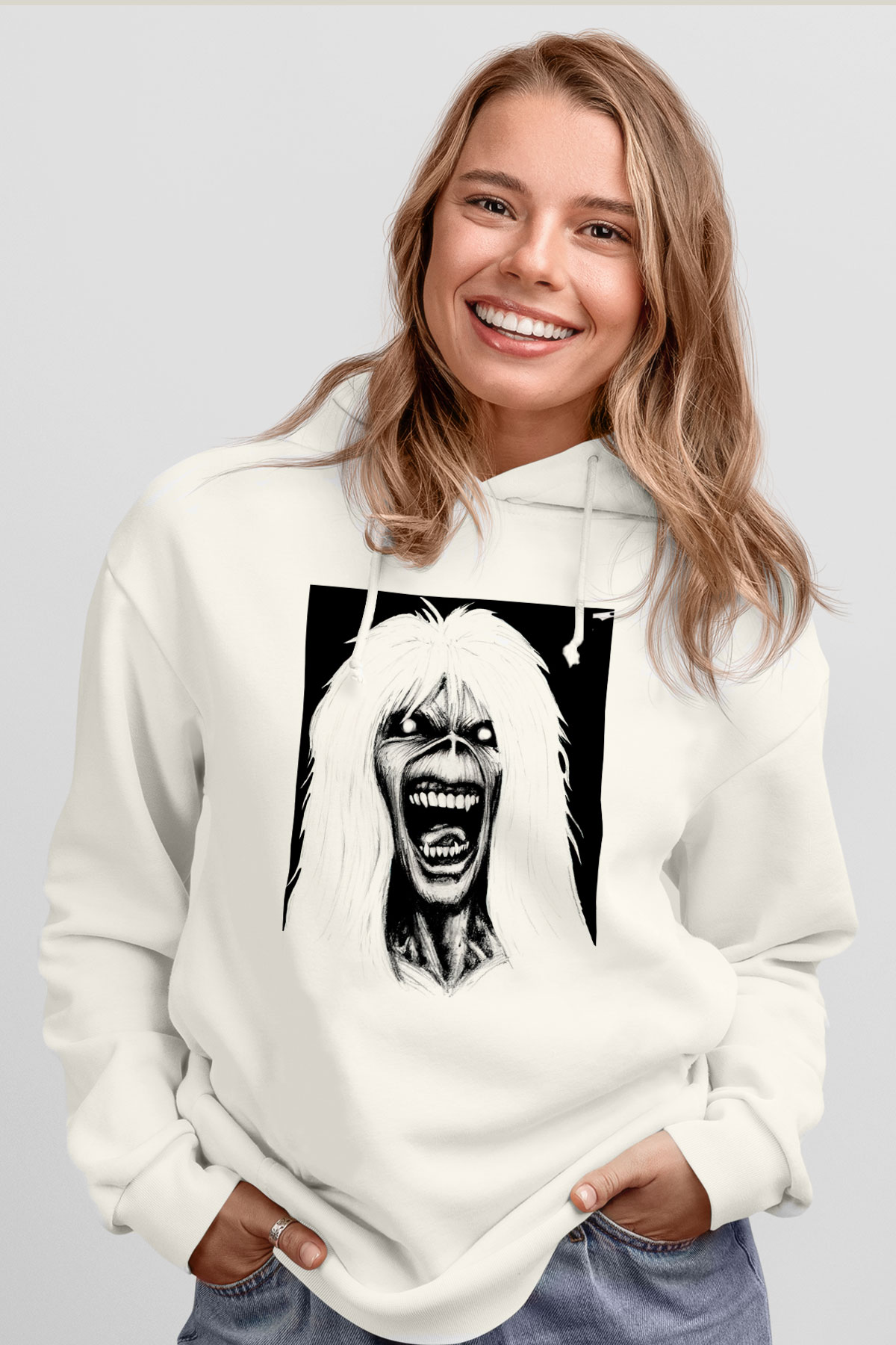 Iron Maiden Beyaz Unisex Kapşonlu Sweatshirt