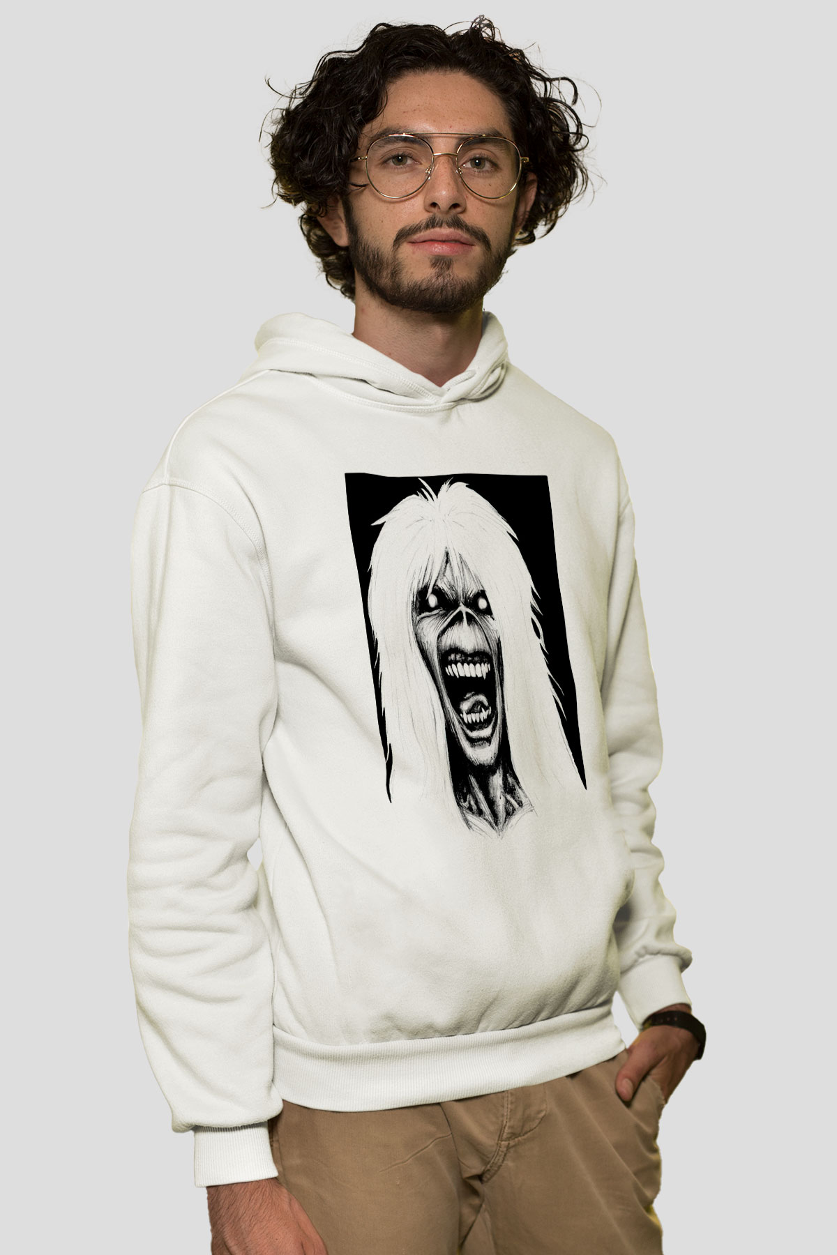 Iron Maiden Beyaz Unisex Kapşonlu Sweatshirt