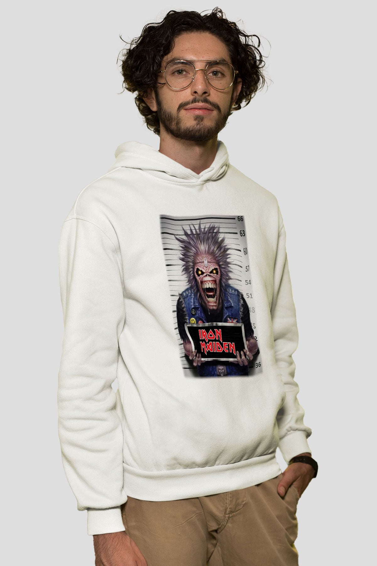 Iron Maiden Beyaz Unisex Kapşonlu Sweatshirt