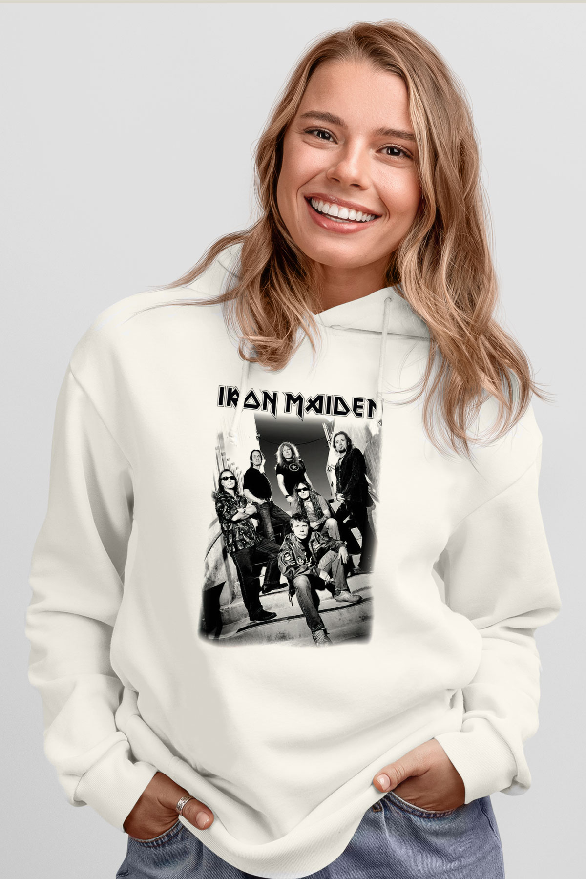Iron Maiden Beyaz Unisex Kapşonlu Sweatshirt