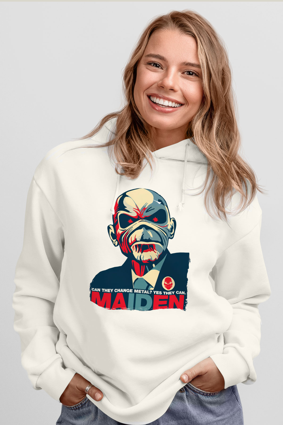 Iron Maiden Beyaz Unisex Kapüşonlu Sweatshirt