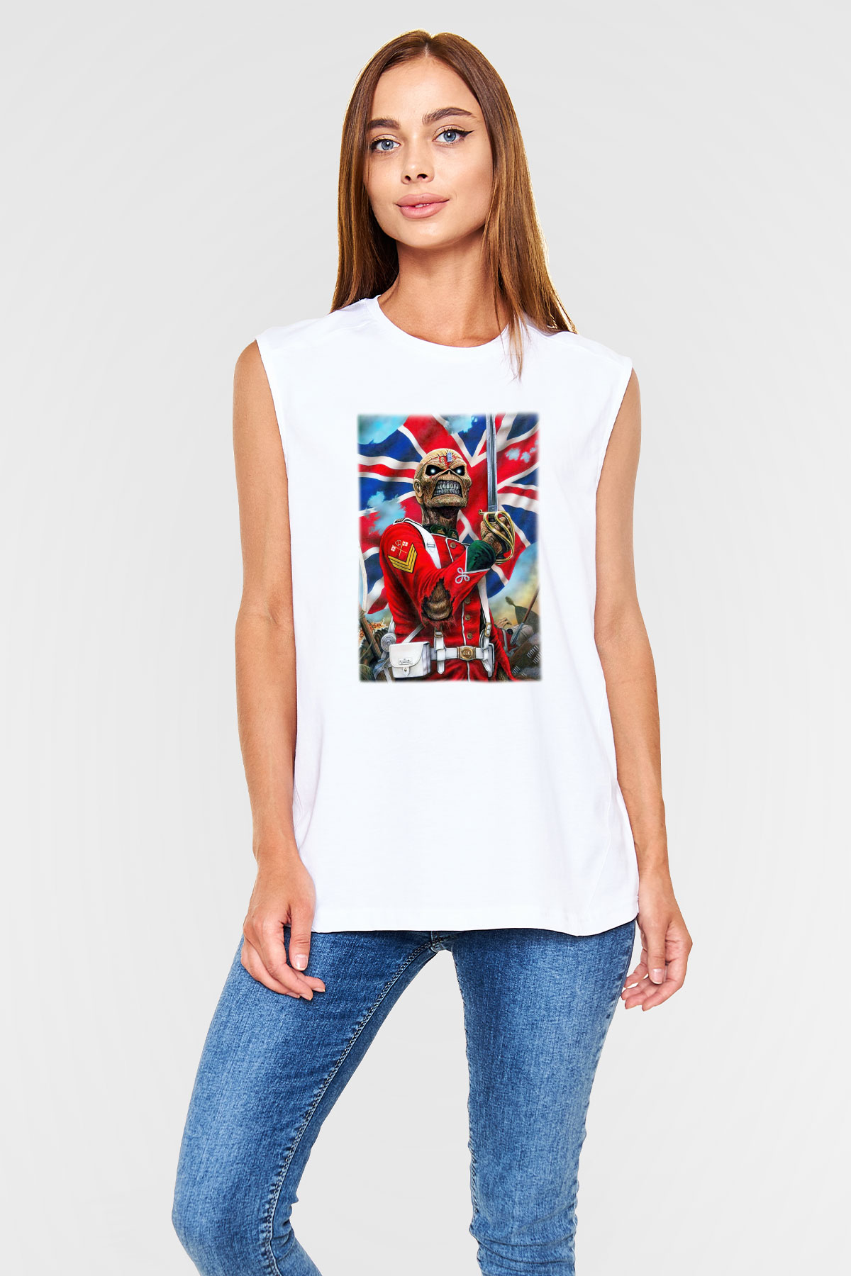 Iron Maiden Beyaz Unisex Kolsuz Tişört