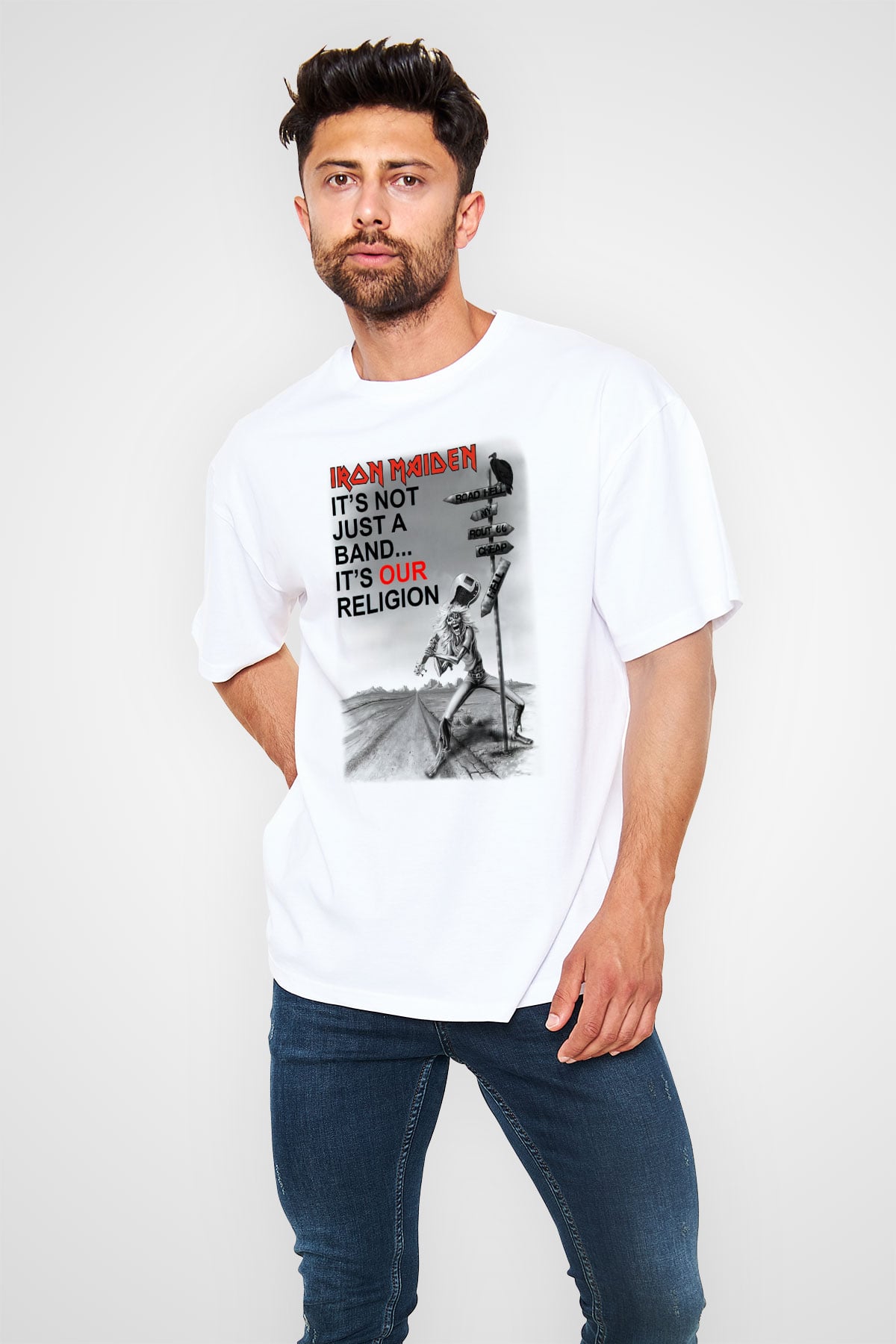 Iron Maiden Beyaz Unisex Oversize Tişört T-Shirt