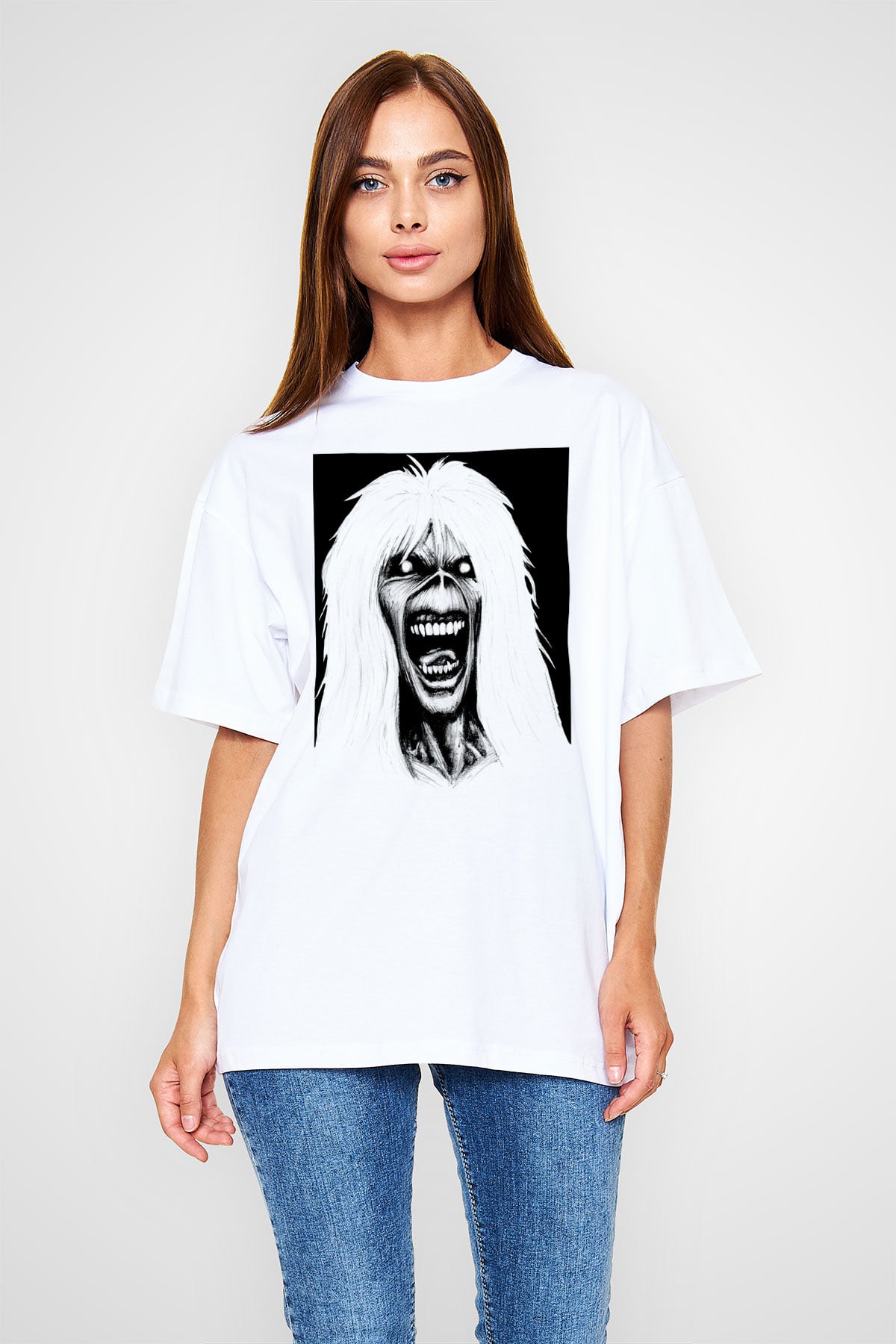 Iron Maiden Beyaz Unisex Oversize Tişört T-Shirt