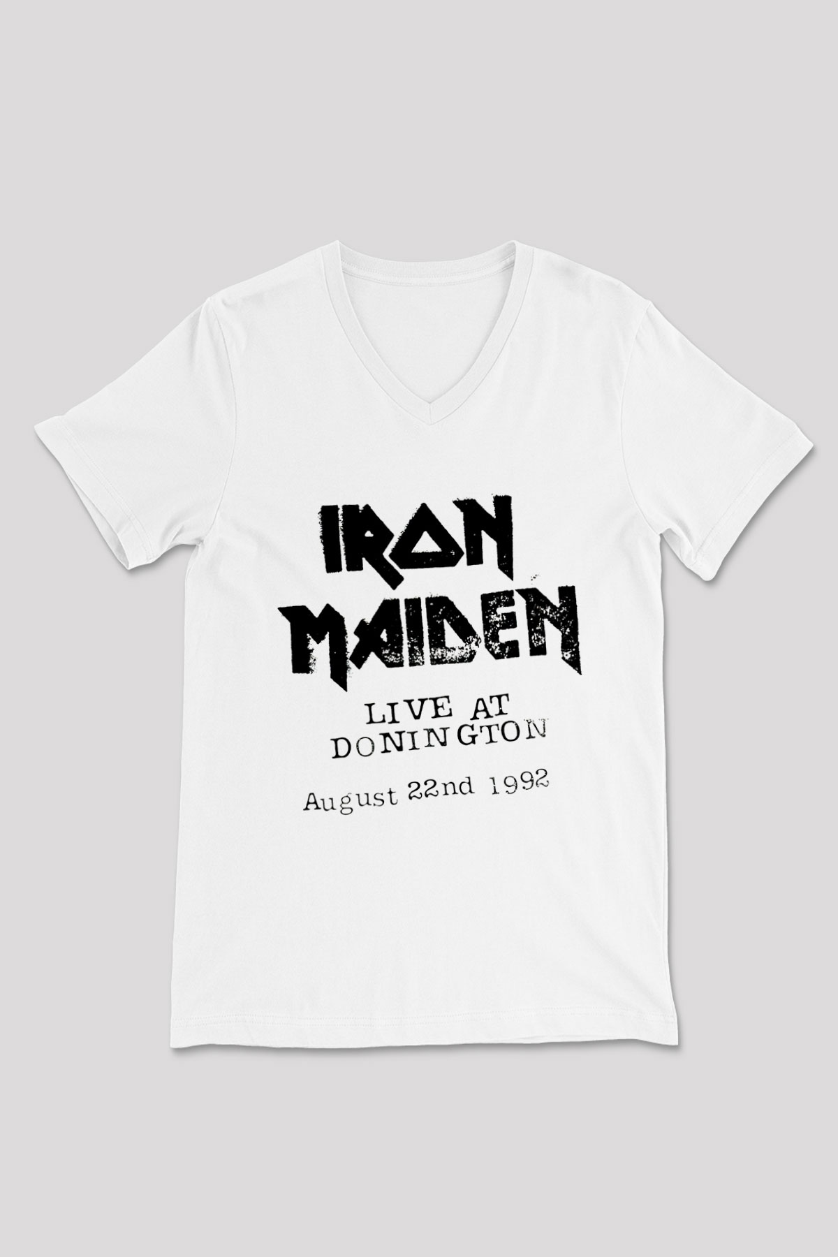 Iron Maiden Beyaz Unisex V Yaka Tişört T-Shirt